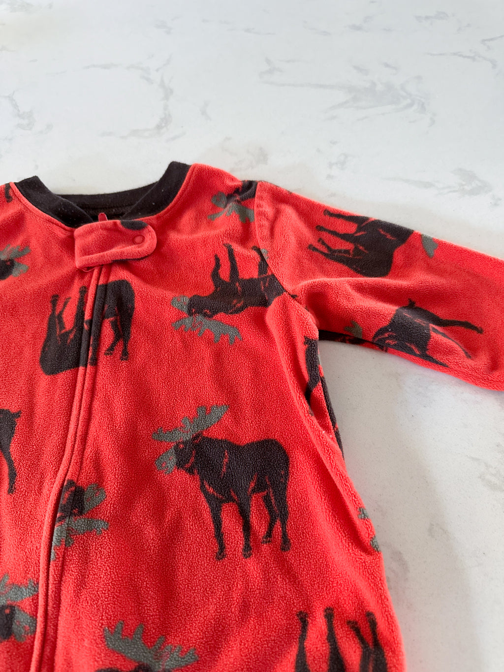 Carter’s- 18m- GUC- red fleece footie pajamas with moose