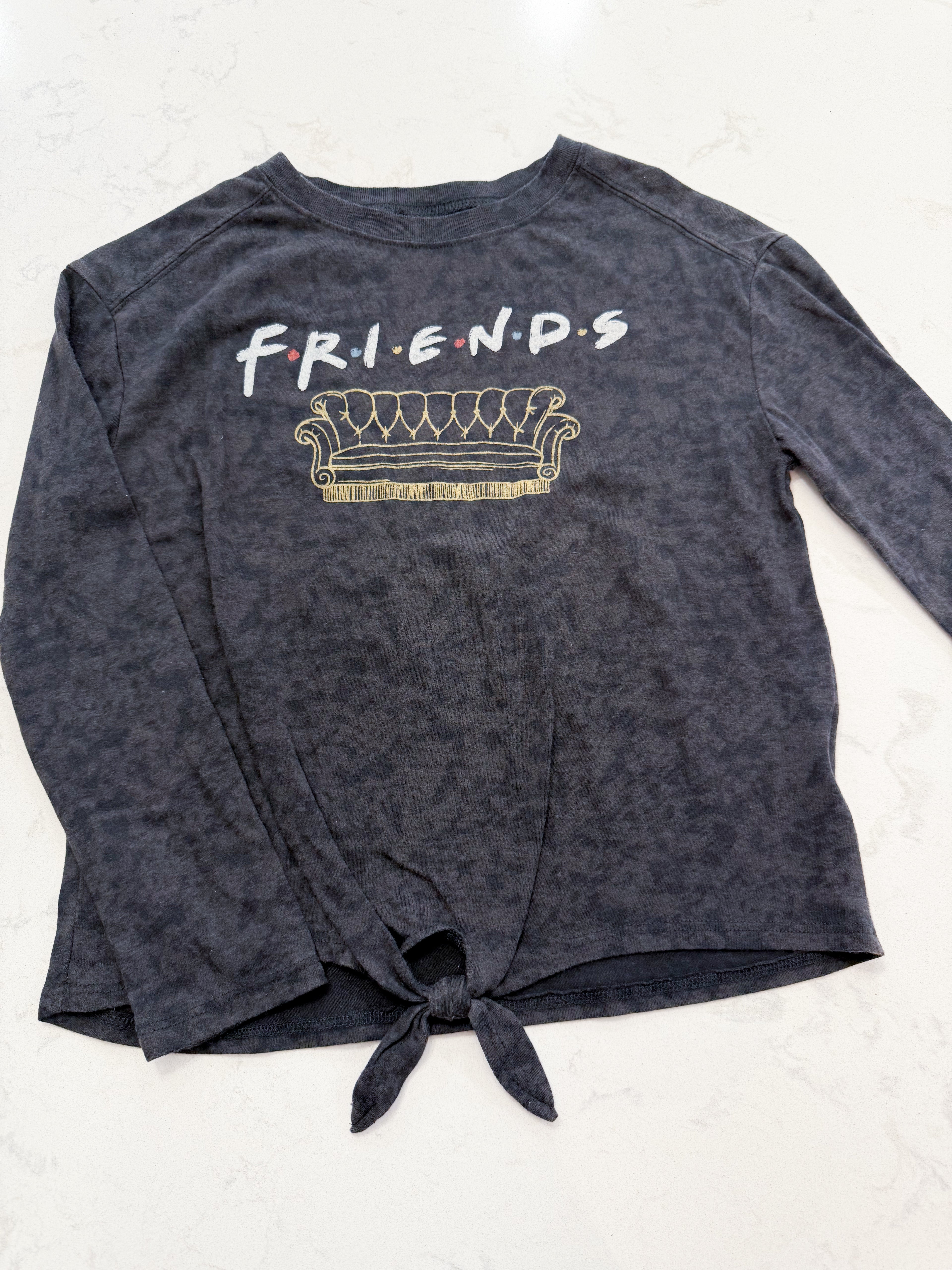Friends- 12Y- VGUC- dark grey tie up long sleeve shirt with Friends tv logo