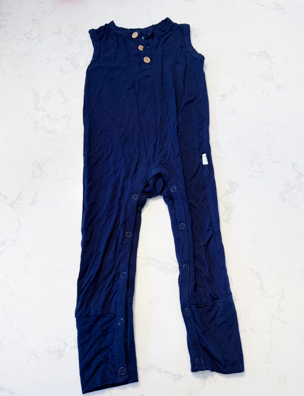 Duck duck goose- 18-24m- VGUC- navy blue bamboo tank romper