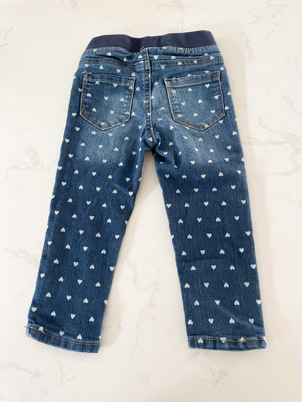 Cat and Jack-2T-VGUC-elastic waistband jeans with whitewash hearts