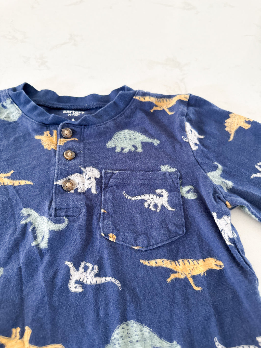 Carters- 6Y- GUC- long sleeve navy shirt with dinos