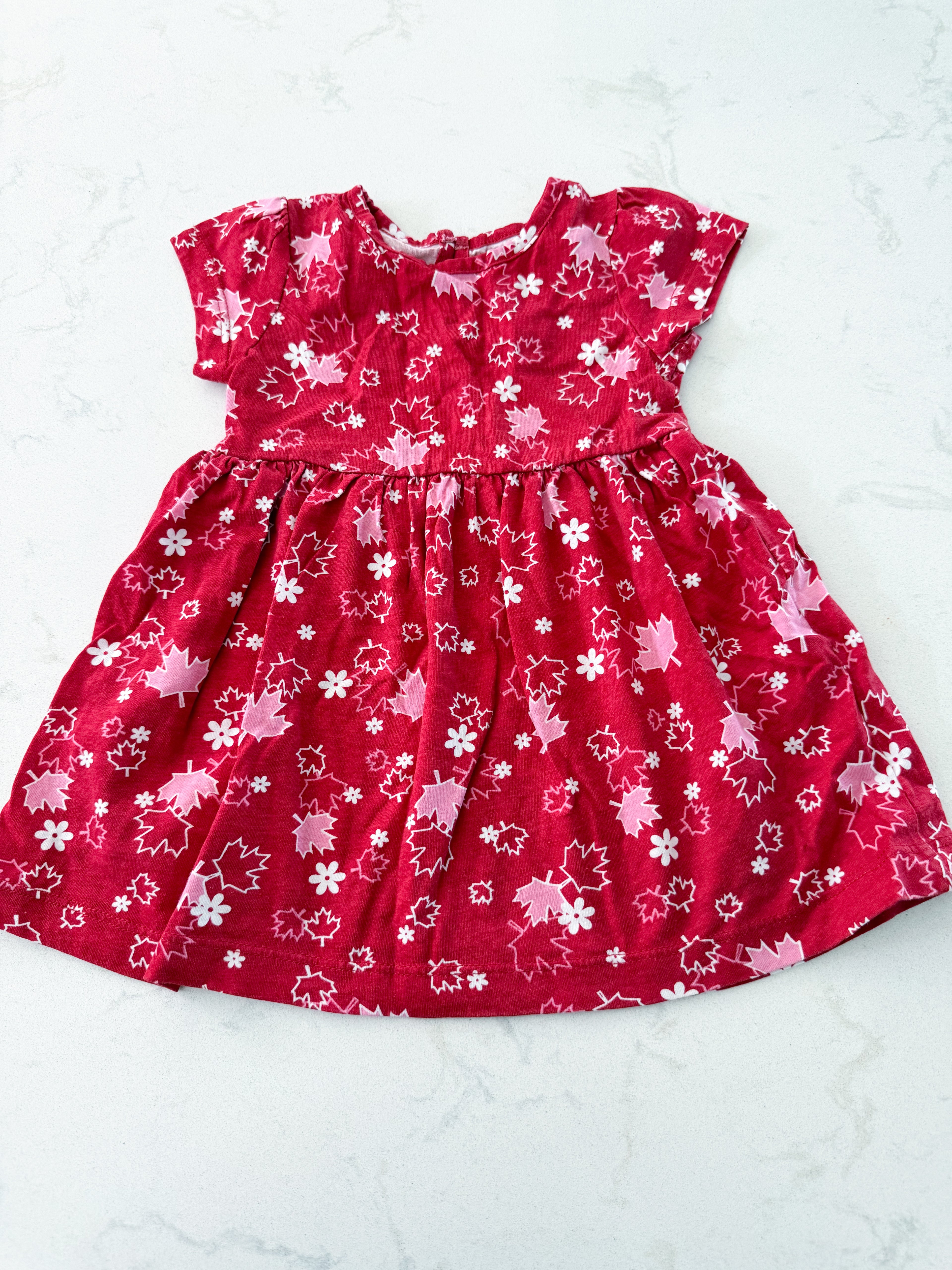 Eh!- fits 12-18m- VGUC- red dress with pink and white maple leafs