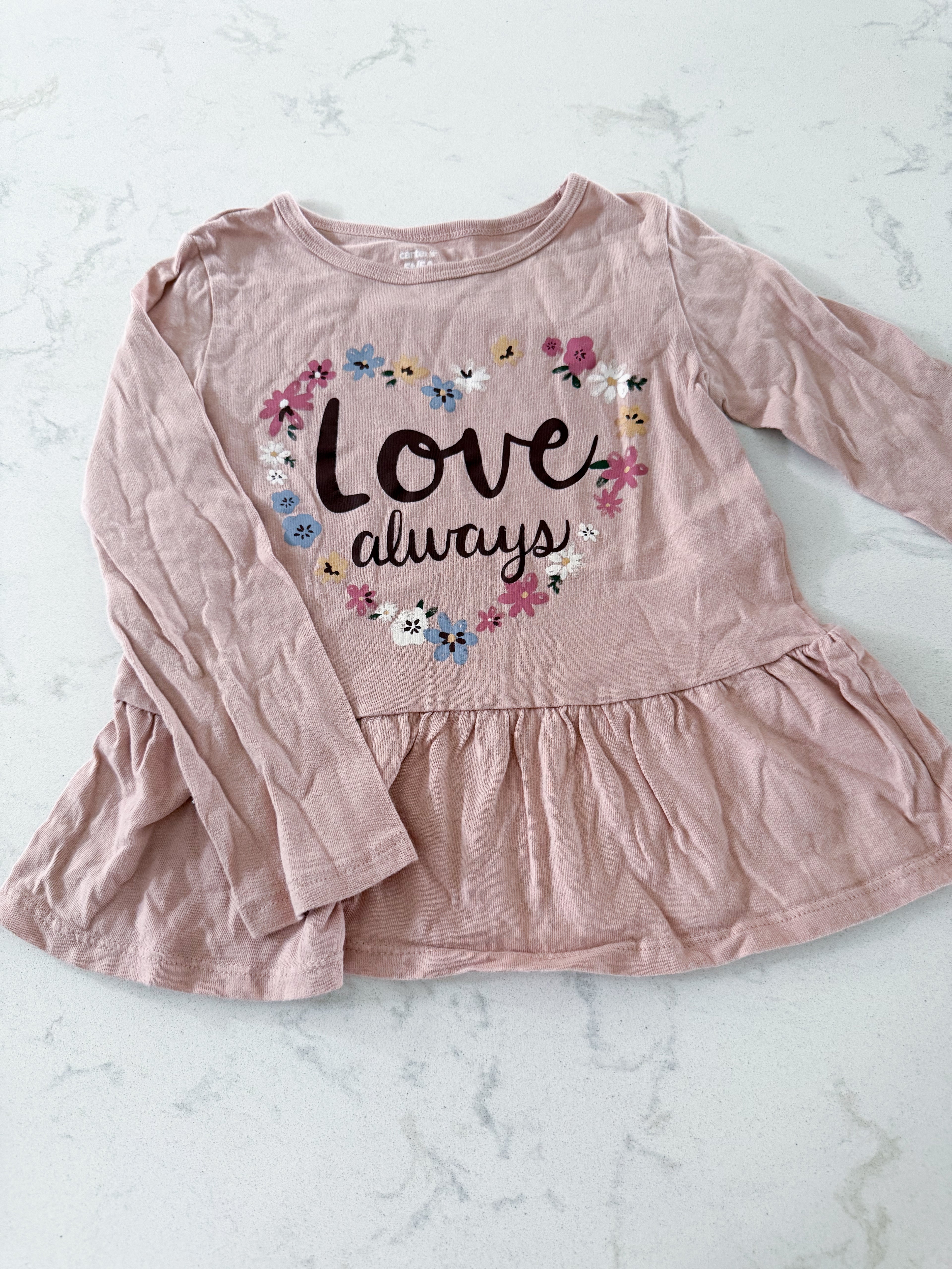 Carters- 5T- GUC- long sleeve light dusty pink shirt