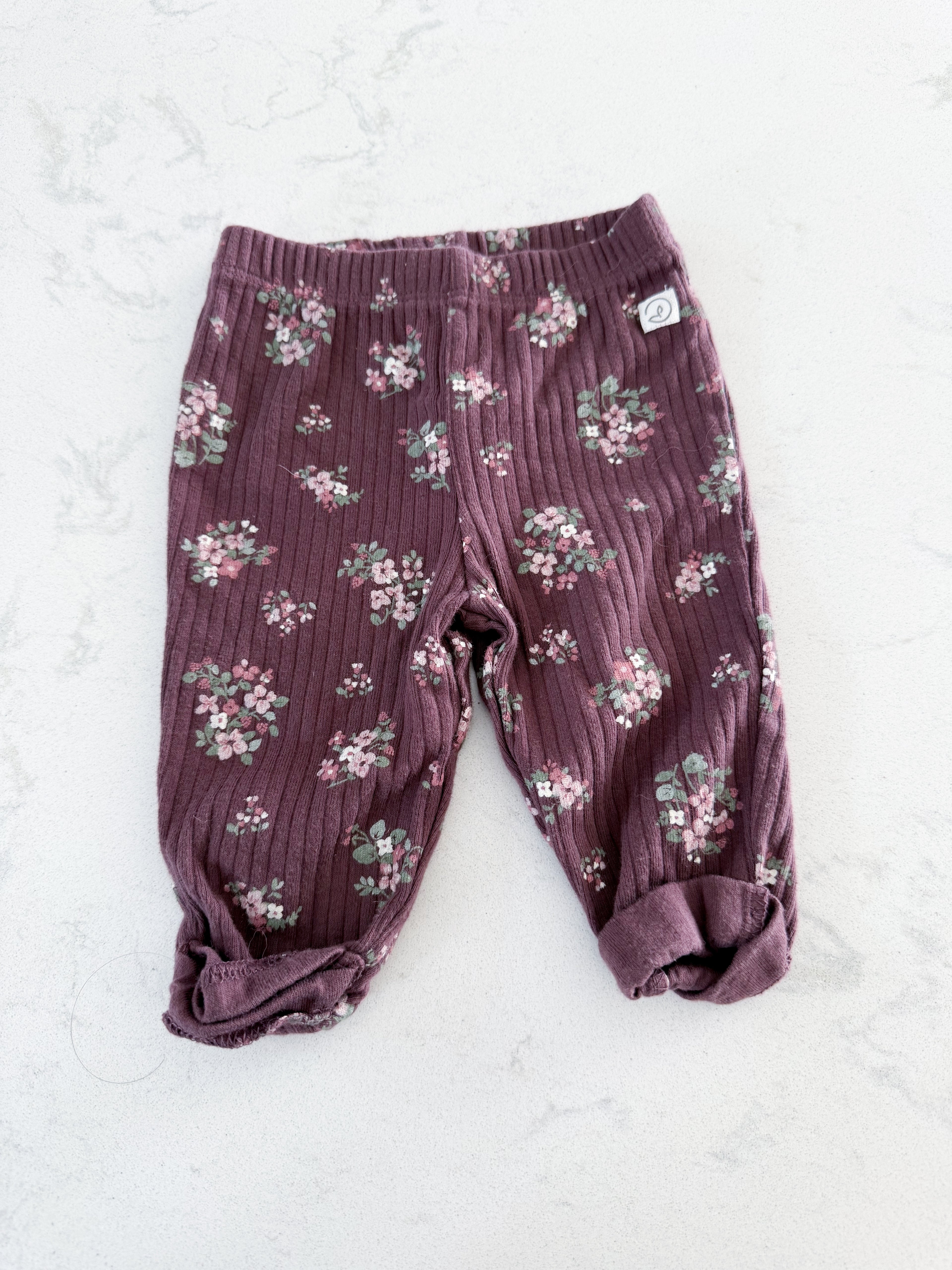 Little Planet by Carters- 3m- GUC- dark purple ribbed pants with florals