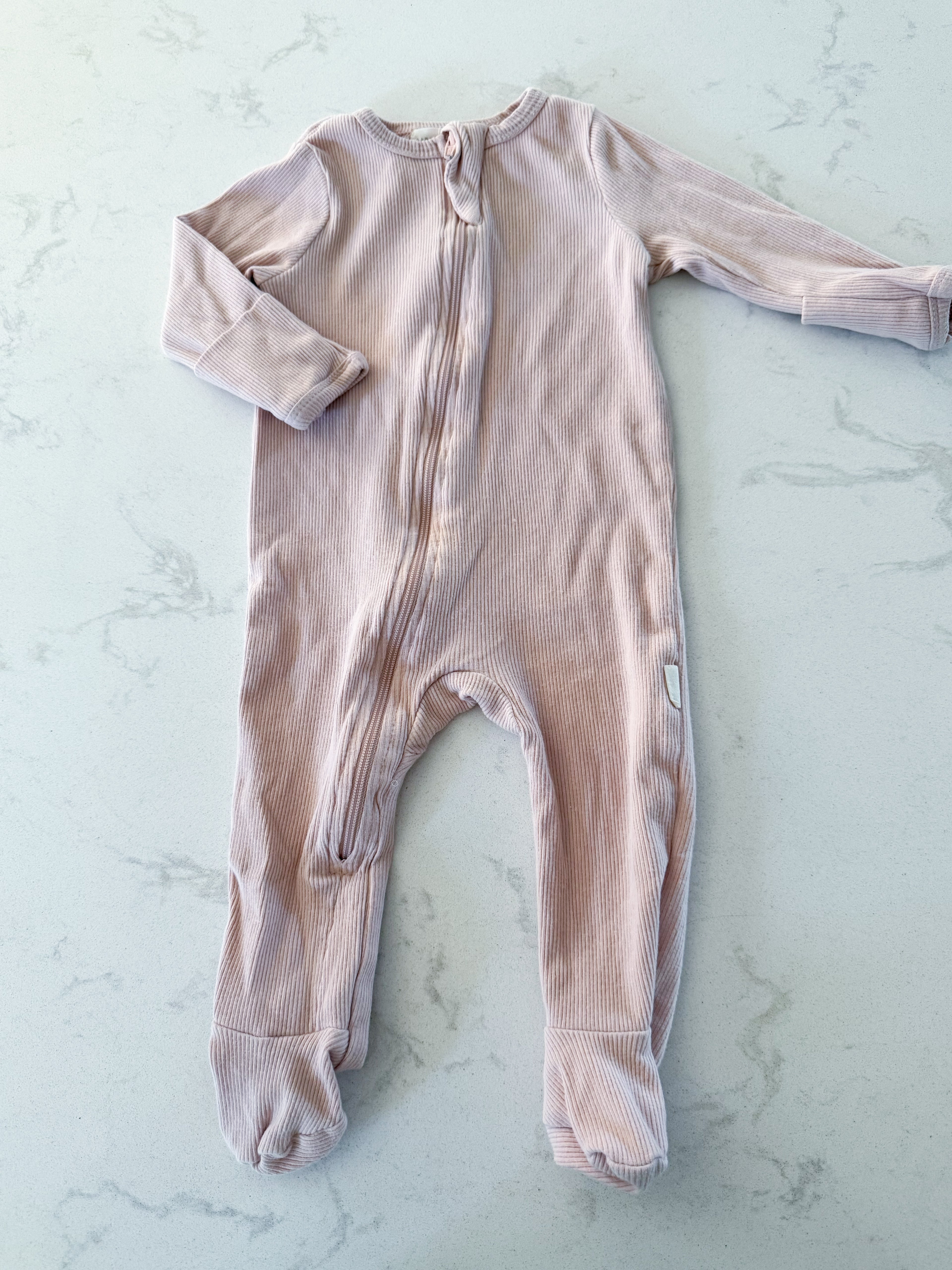 Rabbit and Bear- 3-6m- GUC- ribbed light pink footie jammies