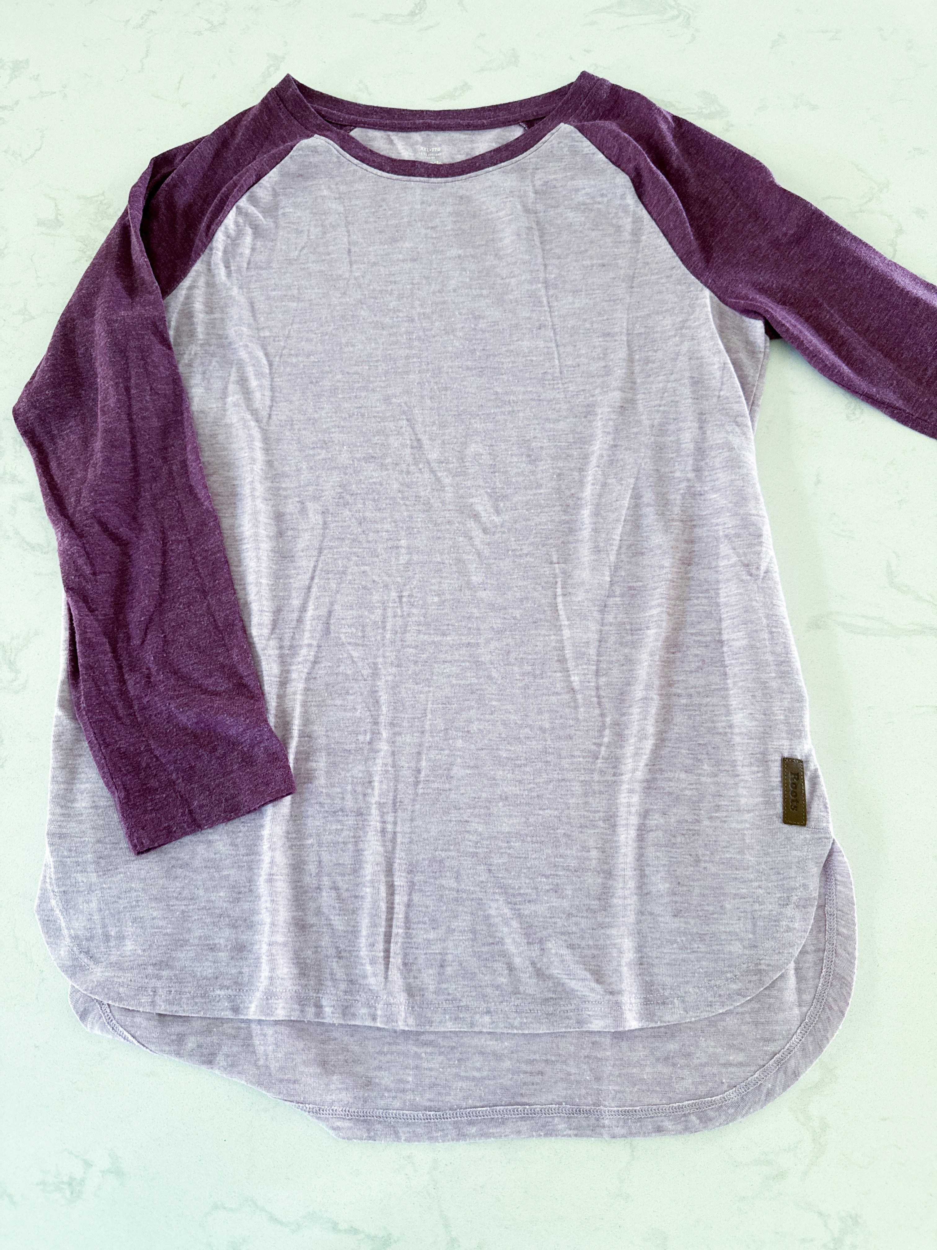 Roots- 13-14Y- VGUC- light purple and dark purple long sleeve shirt