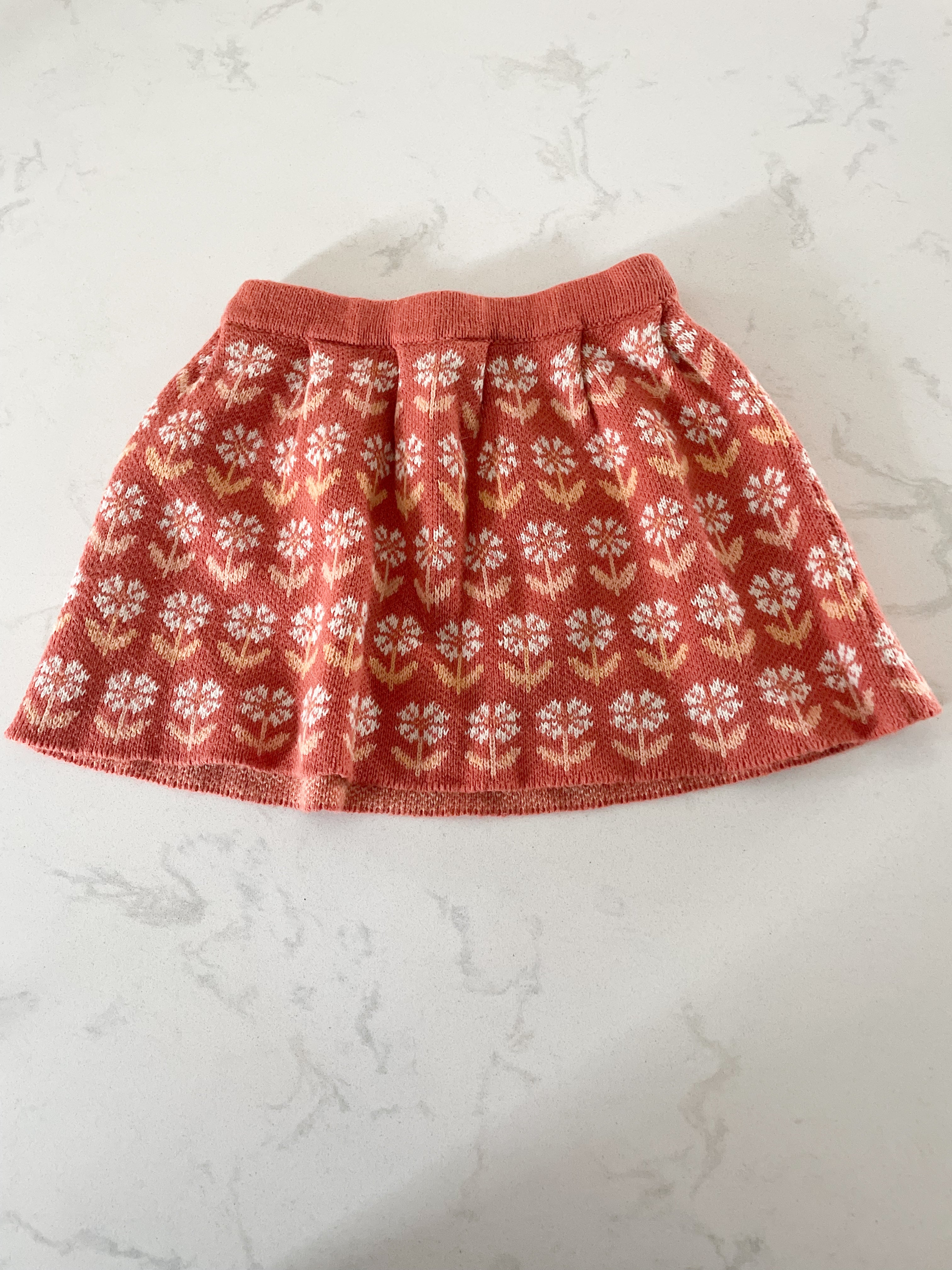 No Brand- 2T-VGUC- knit burnt orange flower skirt