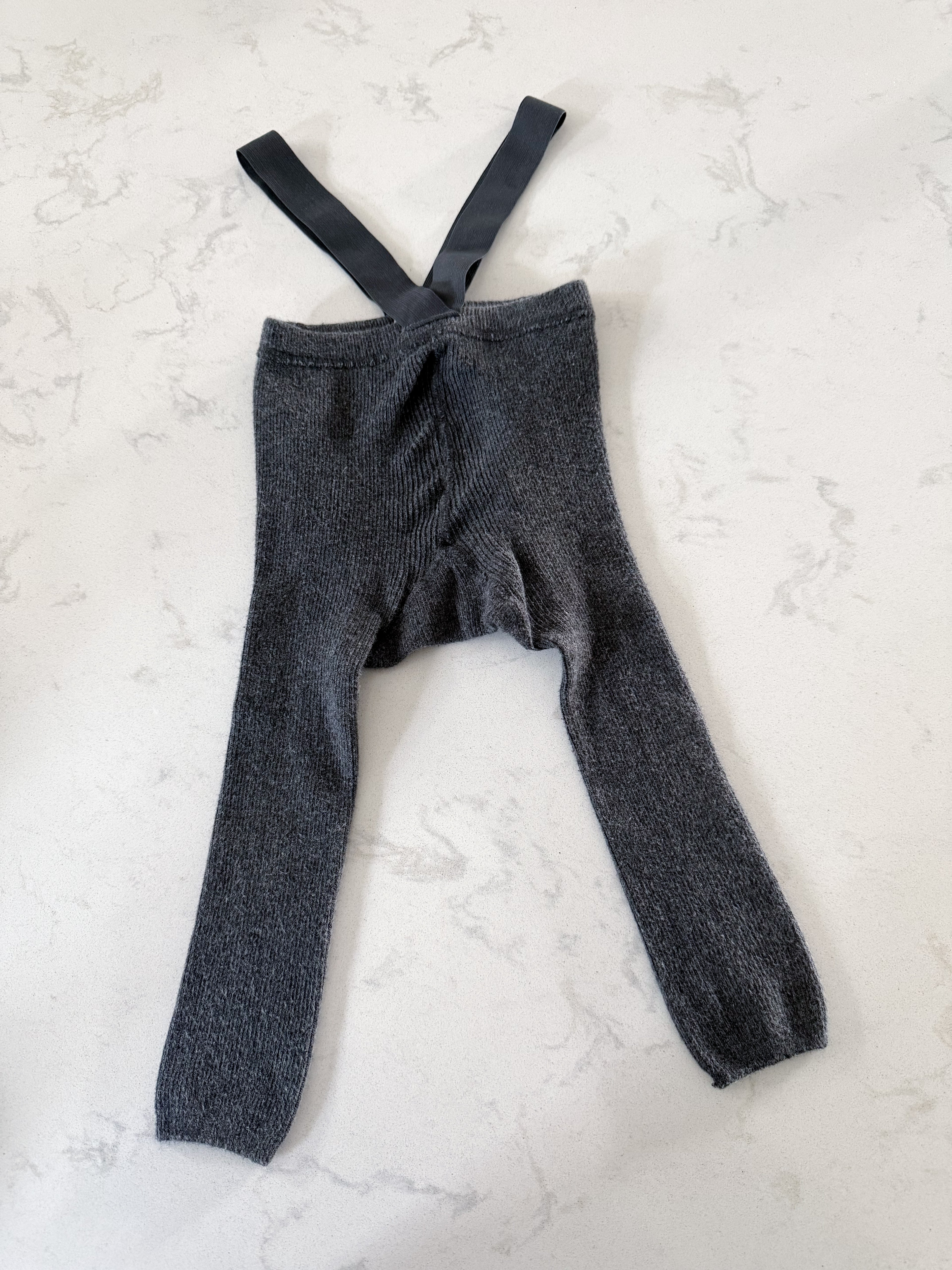 Funny Lazybones- 6-12m- GUC- grey silly Silas style suspenders