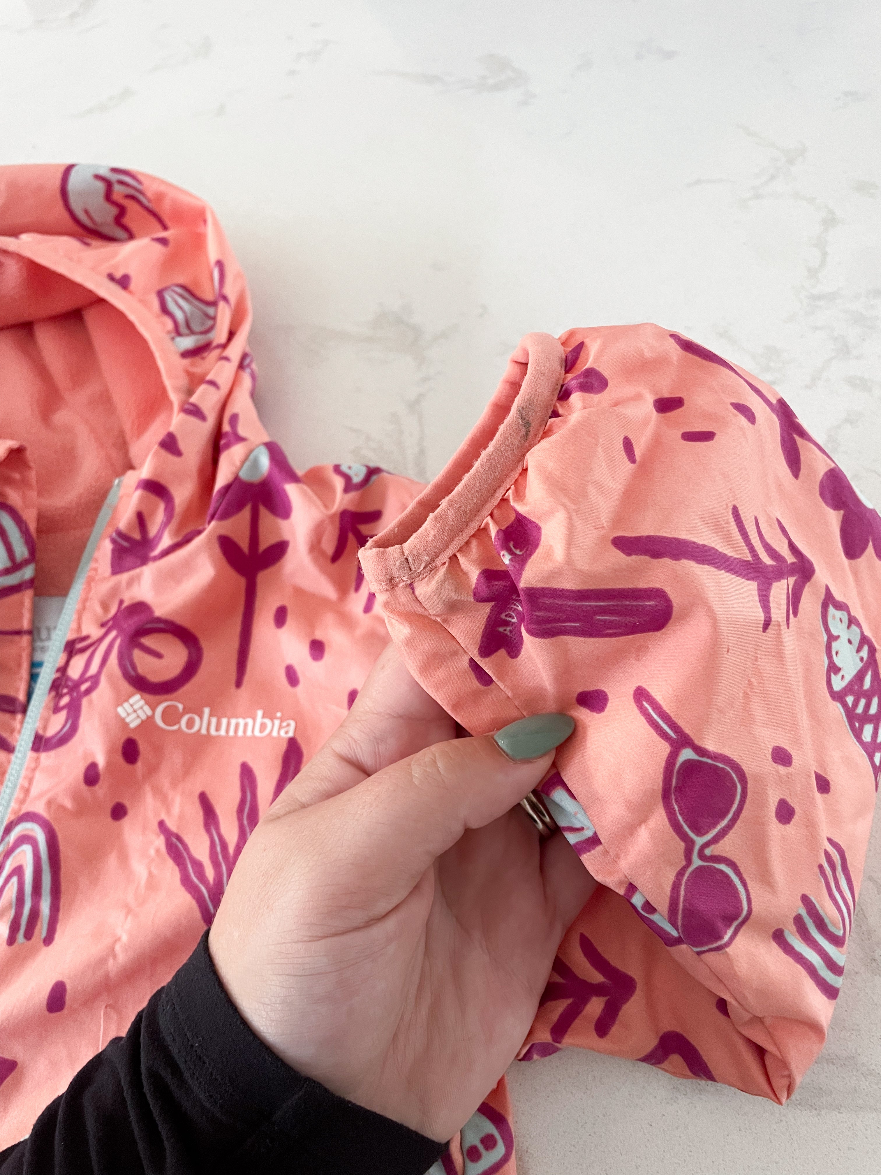 Columbia-2T-PLAY-light orange and pink zip up fleece lined jacket