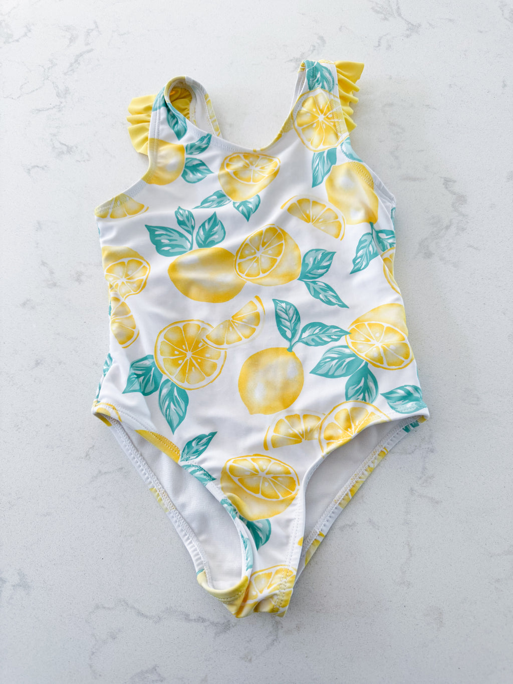 Tommy Bahama- 3T- VGUC- white bodysuit with lemon pattern and ruffle straps