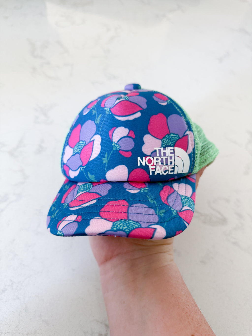 The North Face- XXS (0-6m)- VGUC- pink and purple ball cap with green mesh back