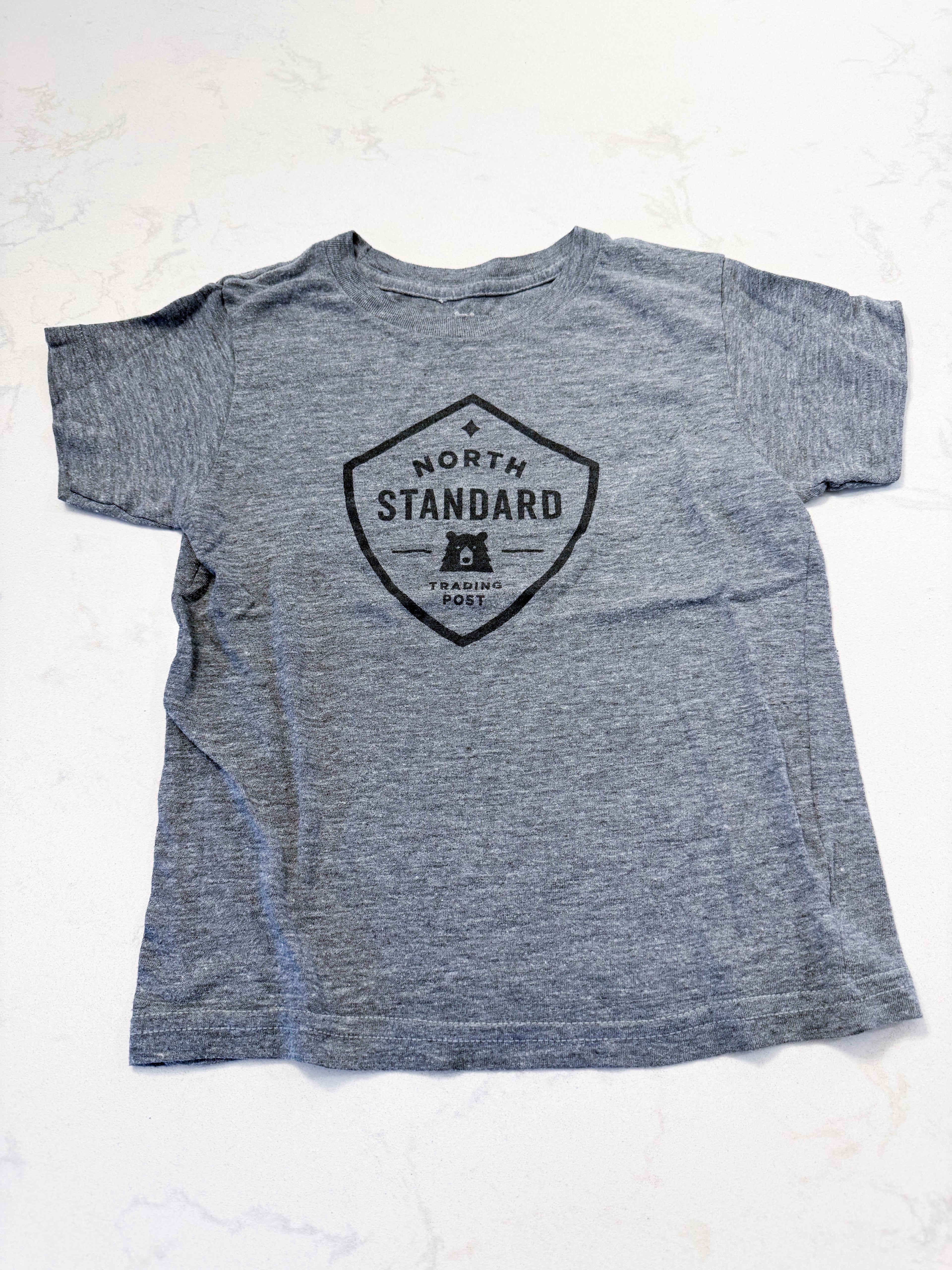 North Standard- fits 5T- GUC- grey t shirt with logo