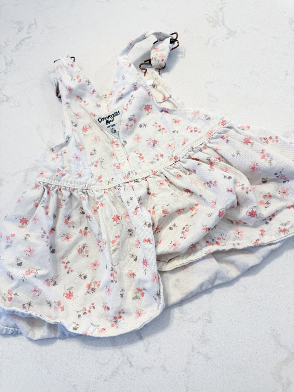 Oshkosh- 6-12m- VGUC- white skirtall dress with pink florals