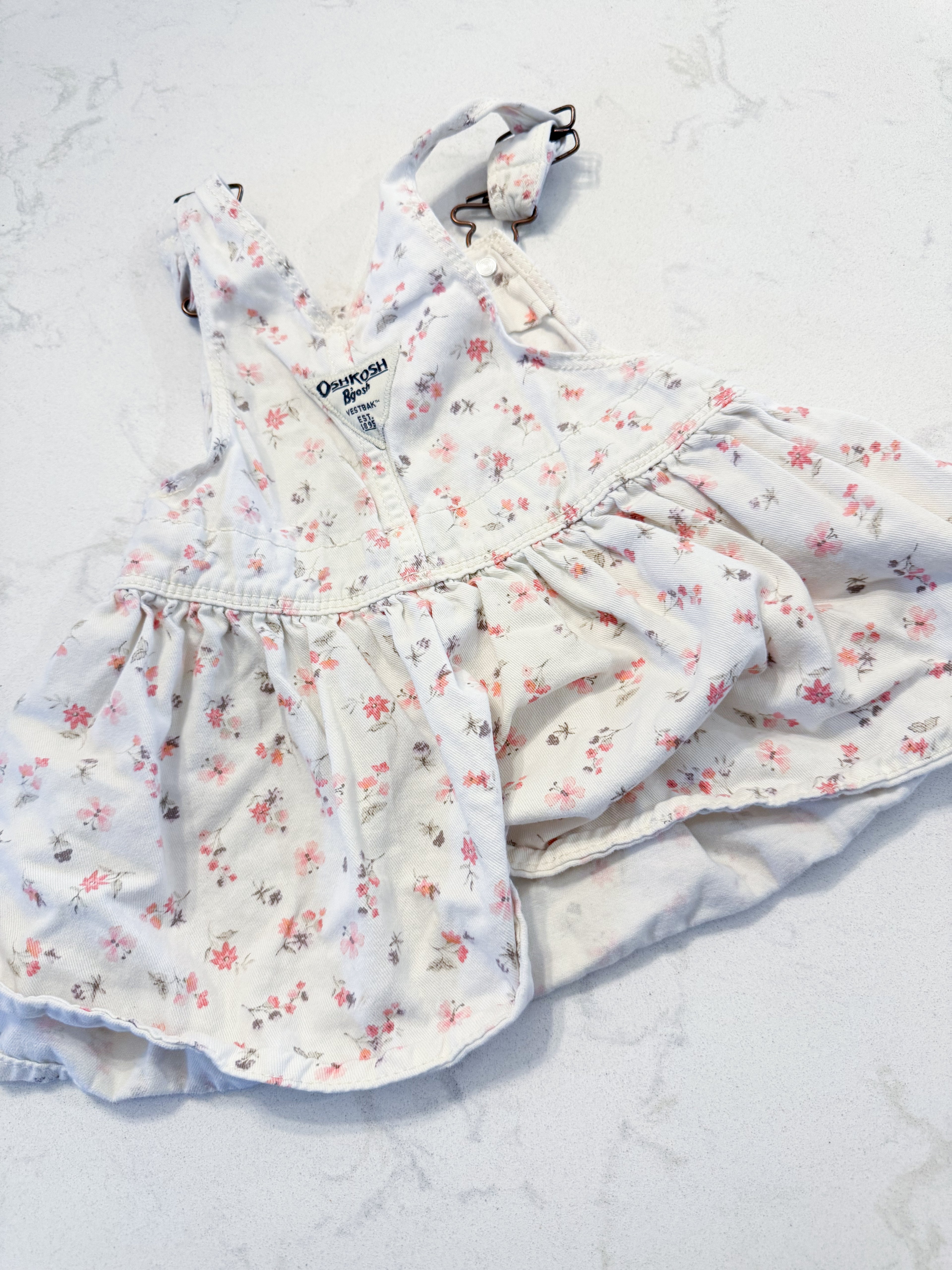 Oshkosh- 6-12m- VGUC- white skirtall dress with pink florals