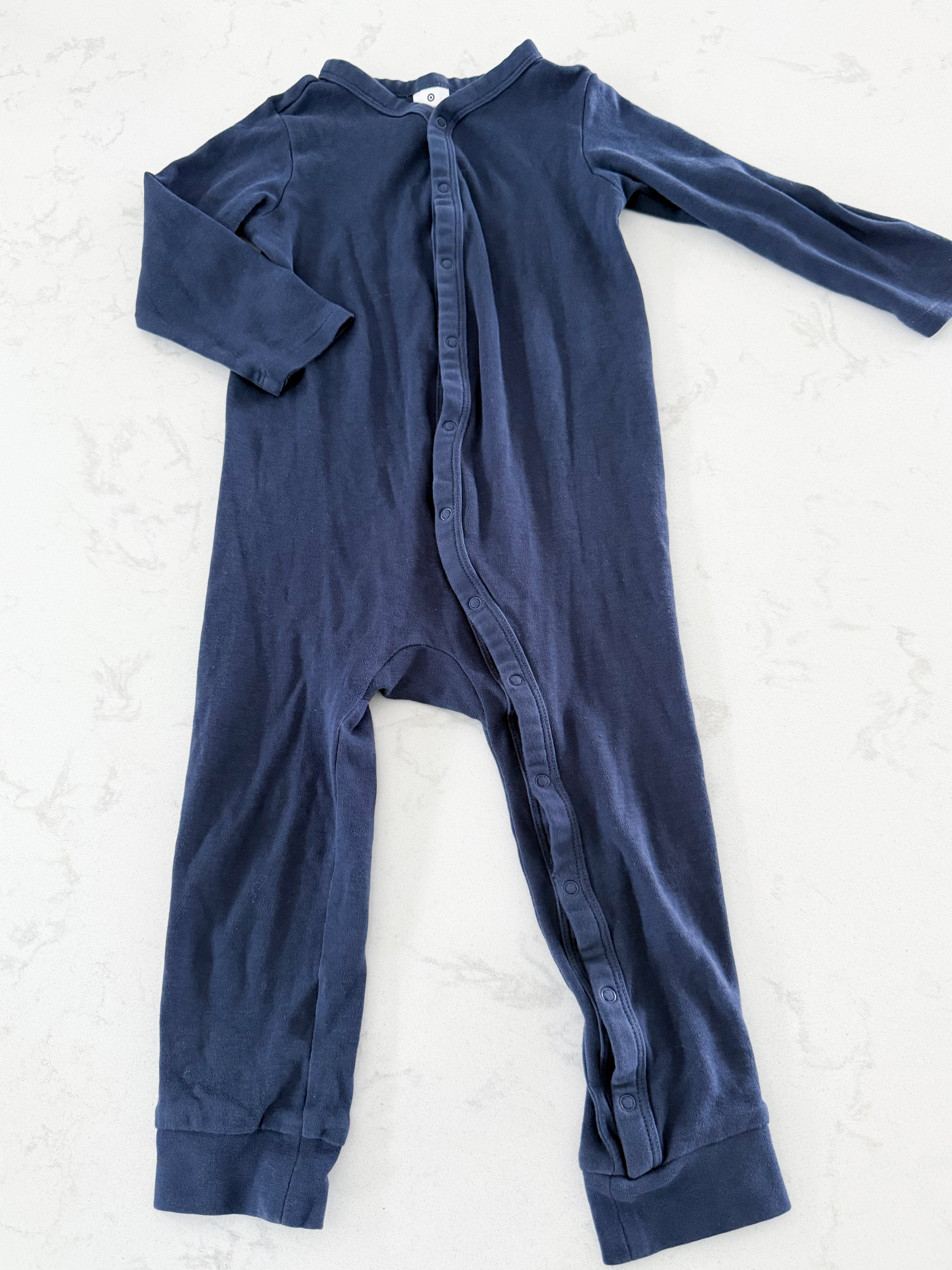 Target- 18-24m- GUC- navy blue button up footless pajamas