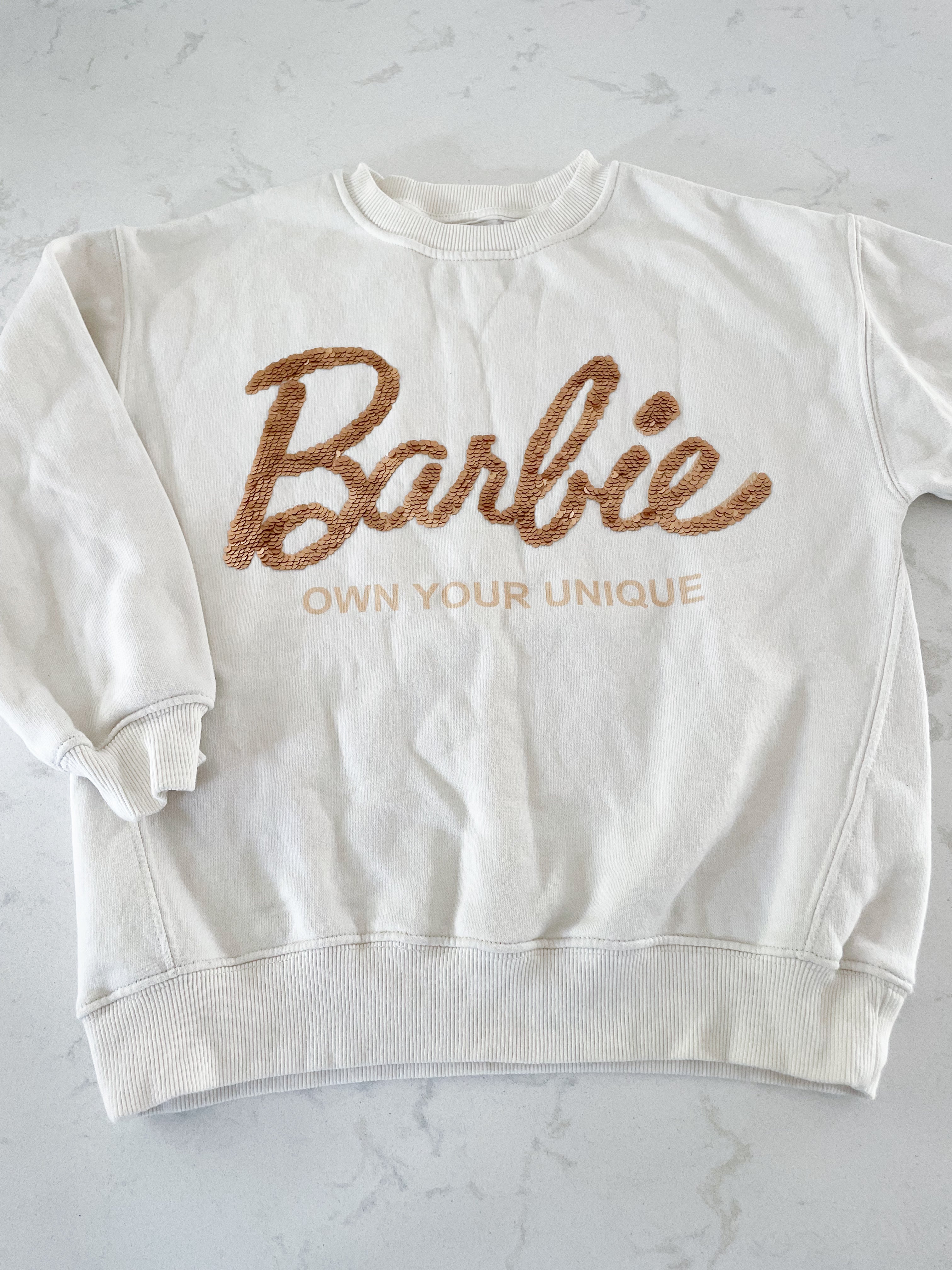 Zara- 9-10Y- cream Barbie crewneck with sequins