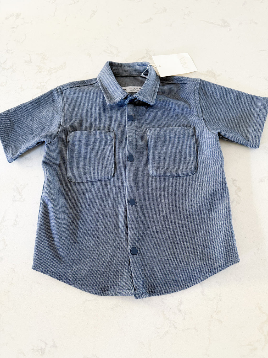 Zara- 4T- BNWT**PLAY- blue tight knit button up short sleeve shirt