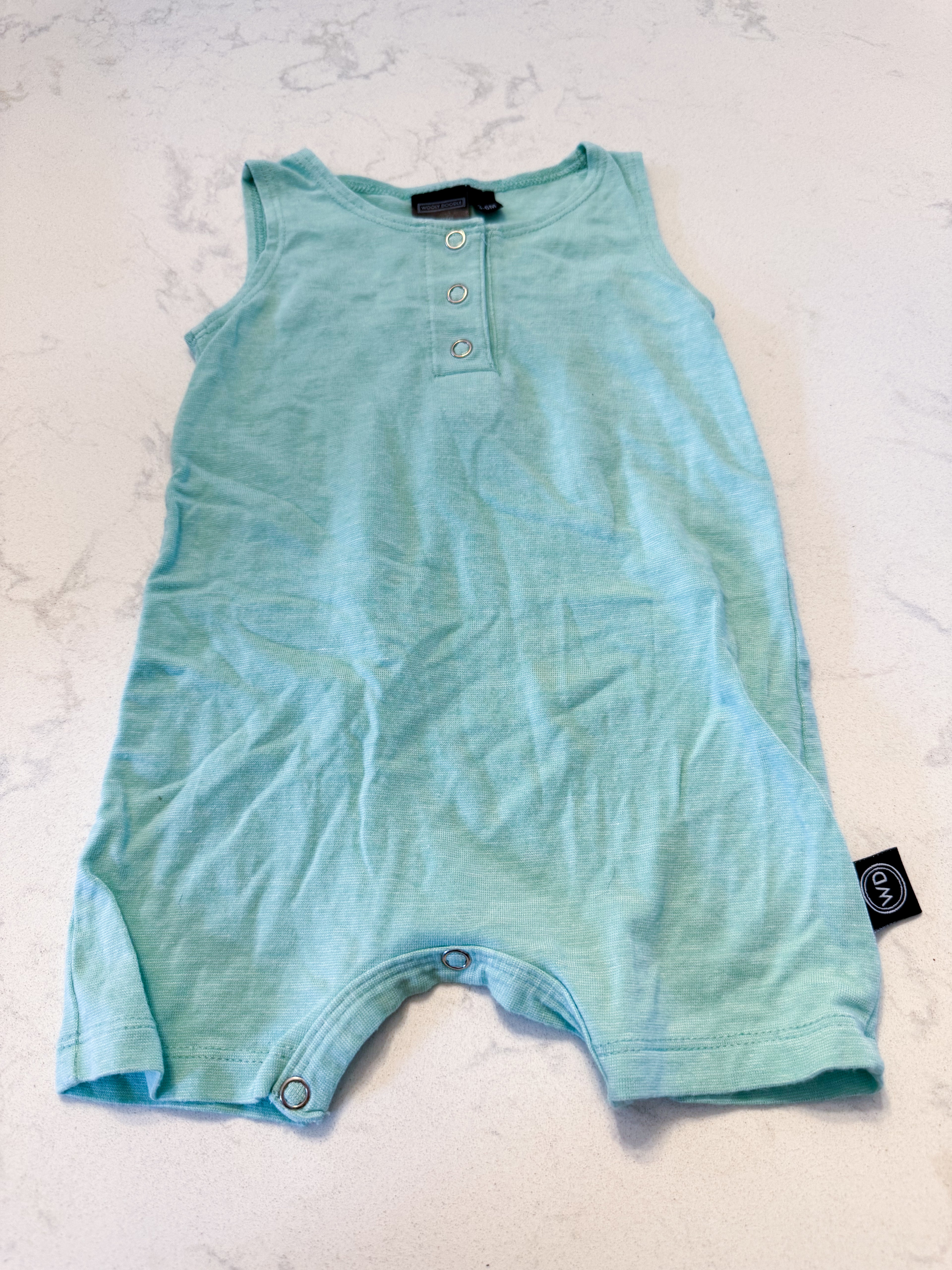 Wooly Doodle- 3-6m- VGUC- bright light green bamboo tank shorts romper