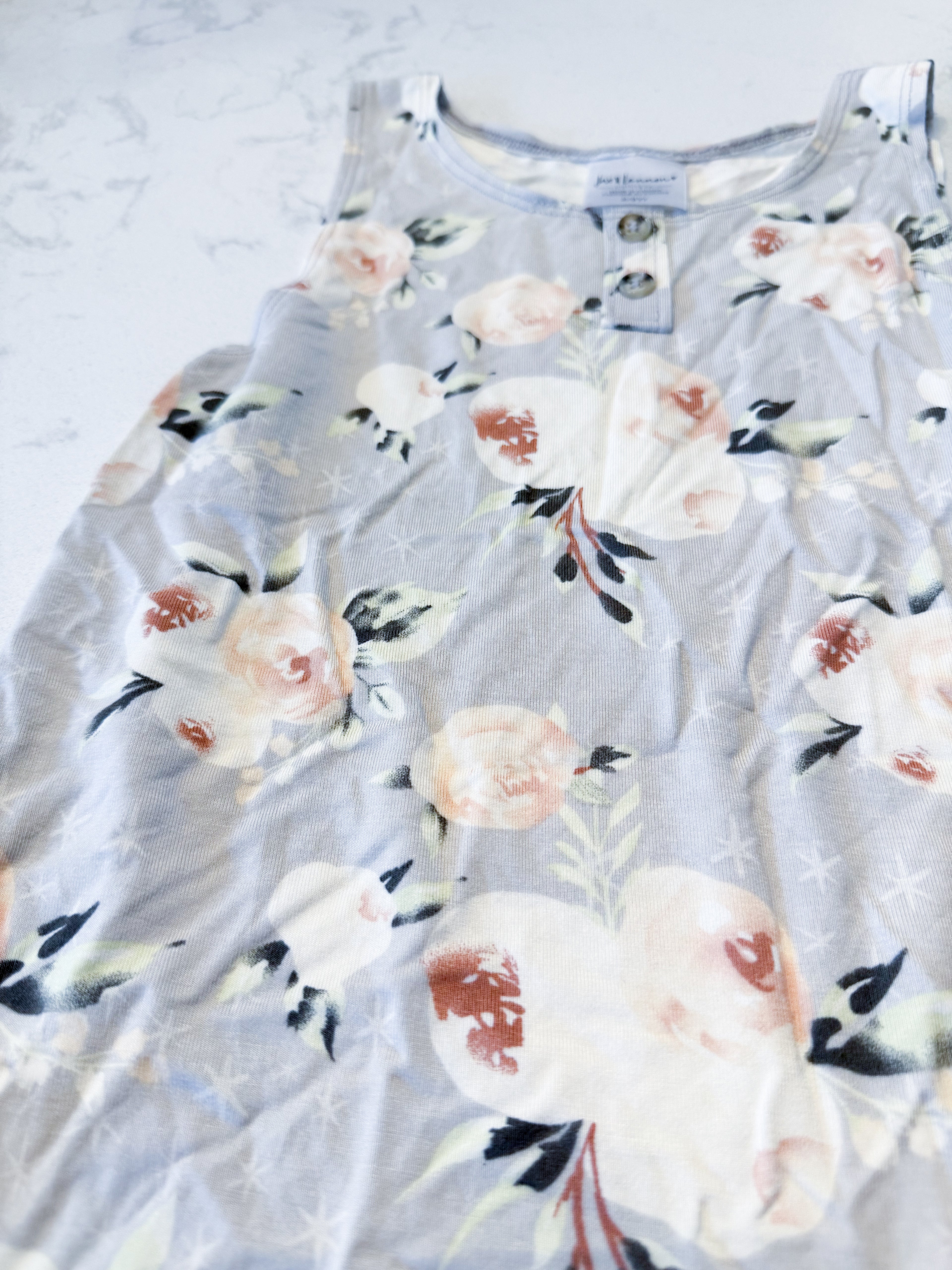 Jax and Lennon- 2/3Y- VGUC- light grey bamboo tank with rose pattern