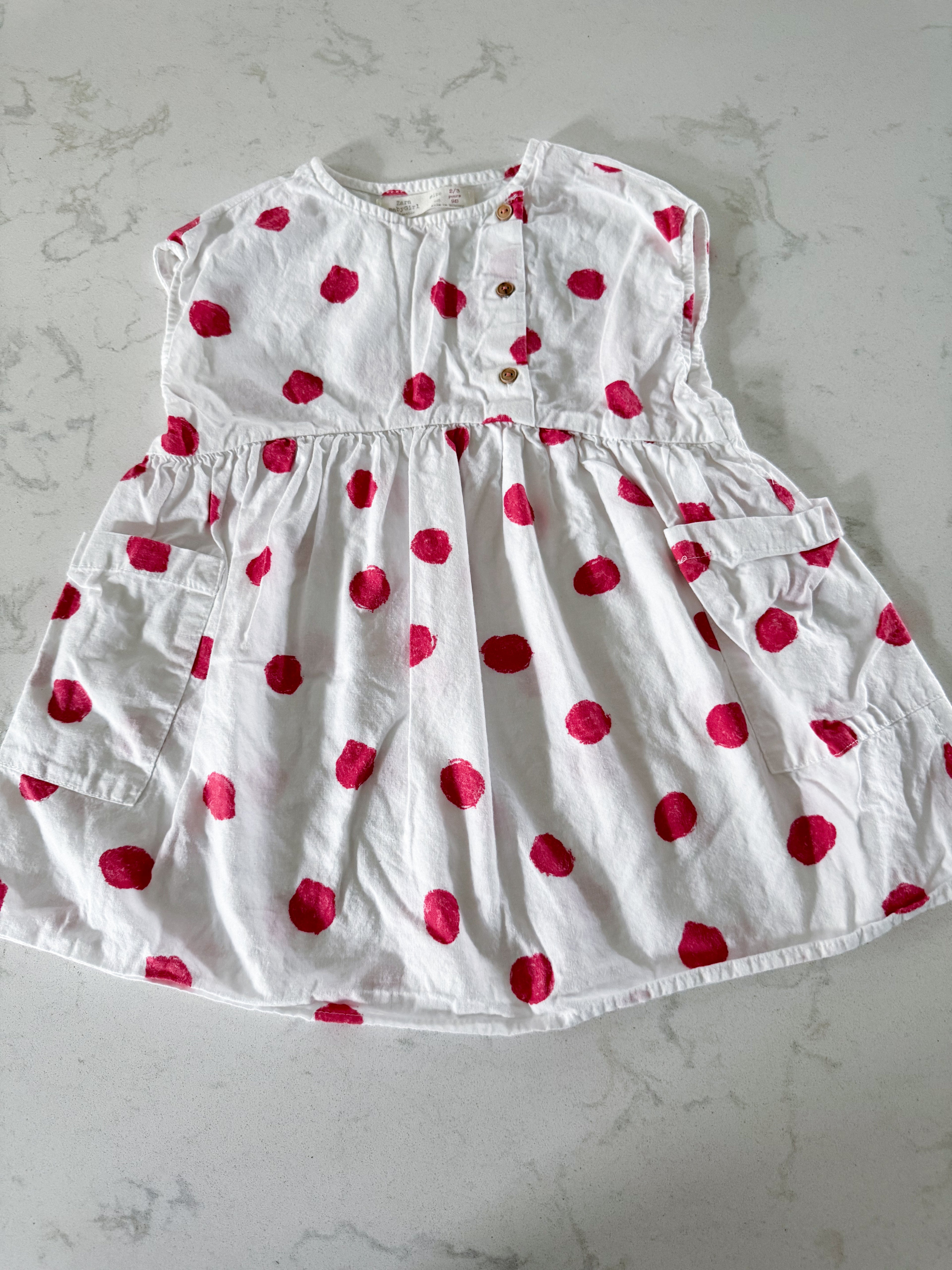 Zara- 2/3Y- VGUC- white dress with pink polka dots
