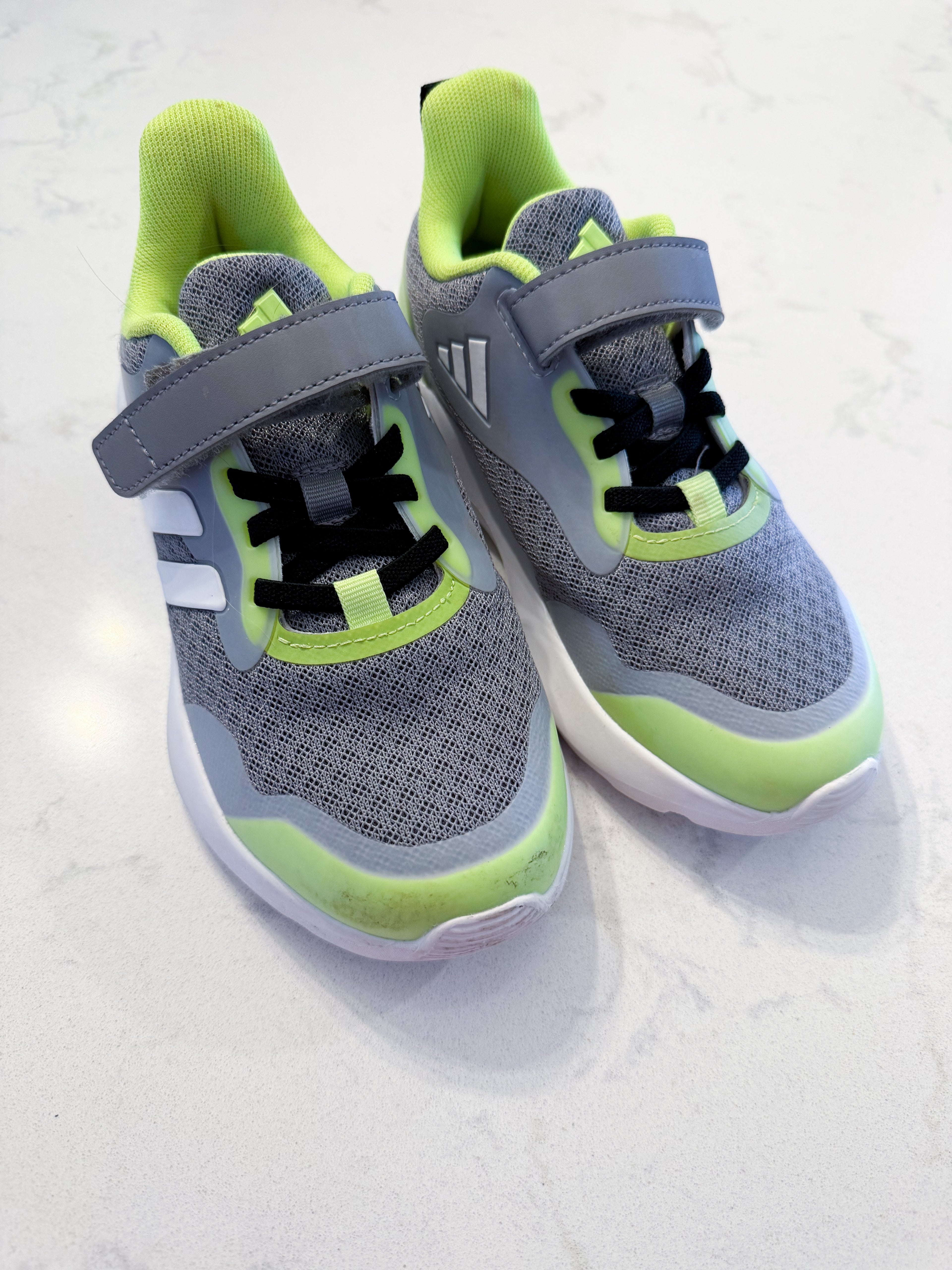 Adidas- 13C- VGUC- light neon green and Grey shoes with elastic laces and straps