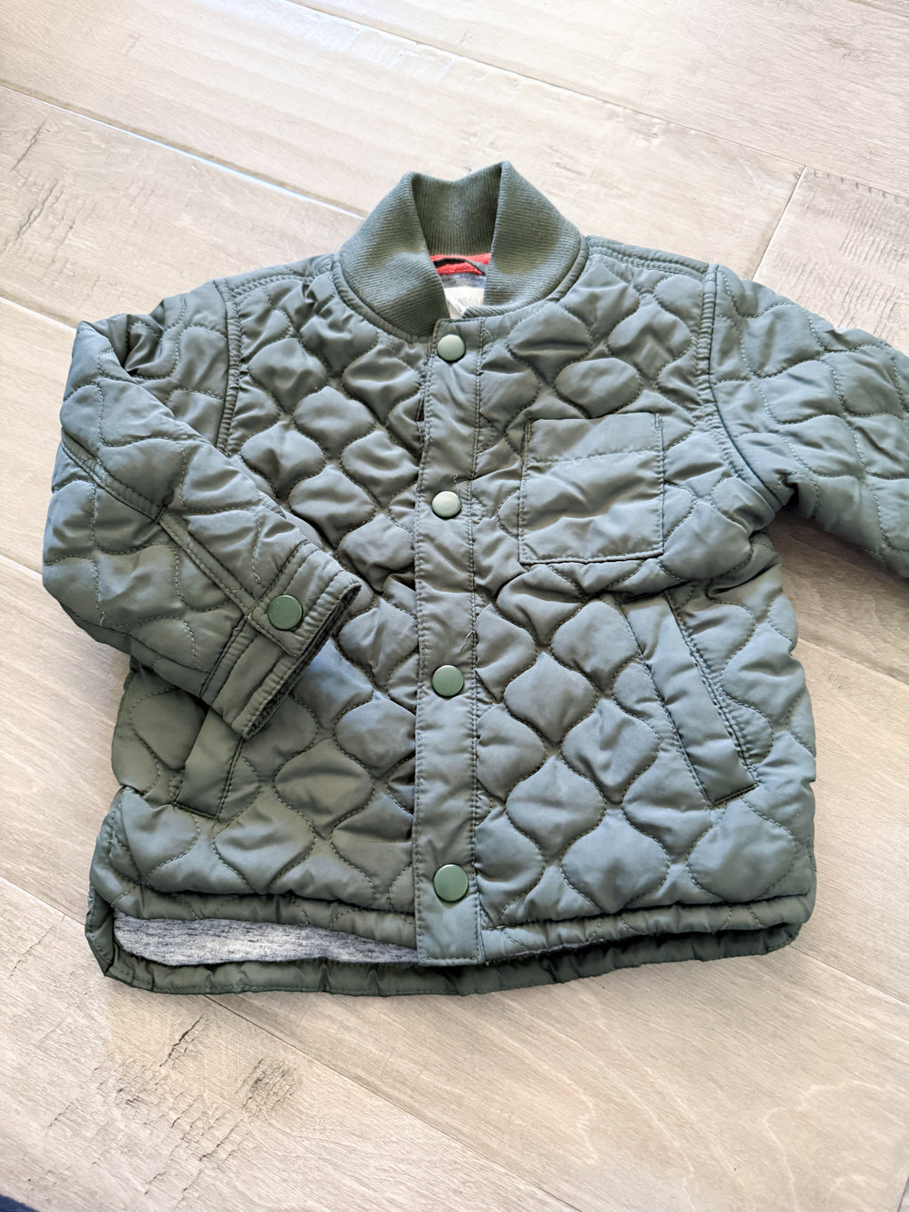Gymboree- 18-24m- VGUC- Forest Green quilted button up jacket with cloth lining