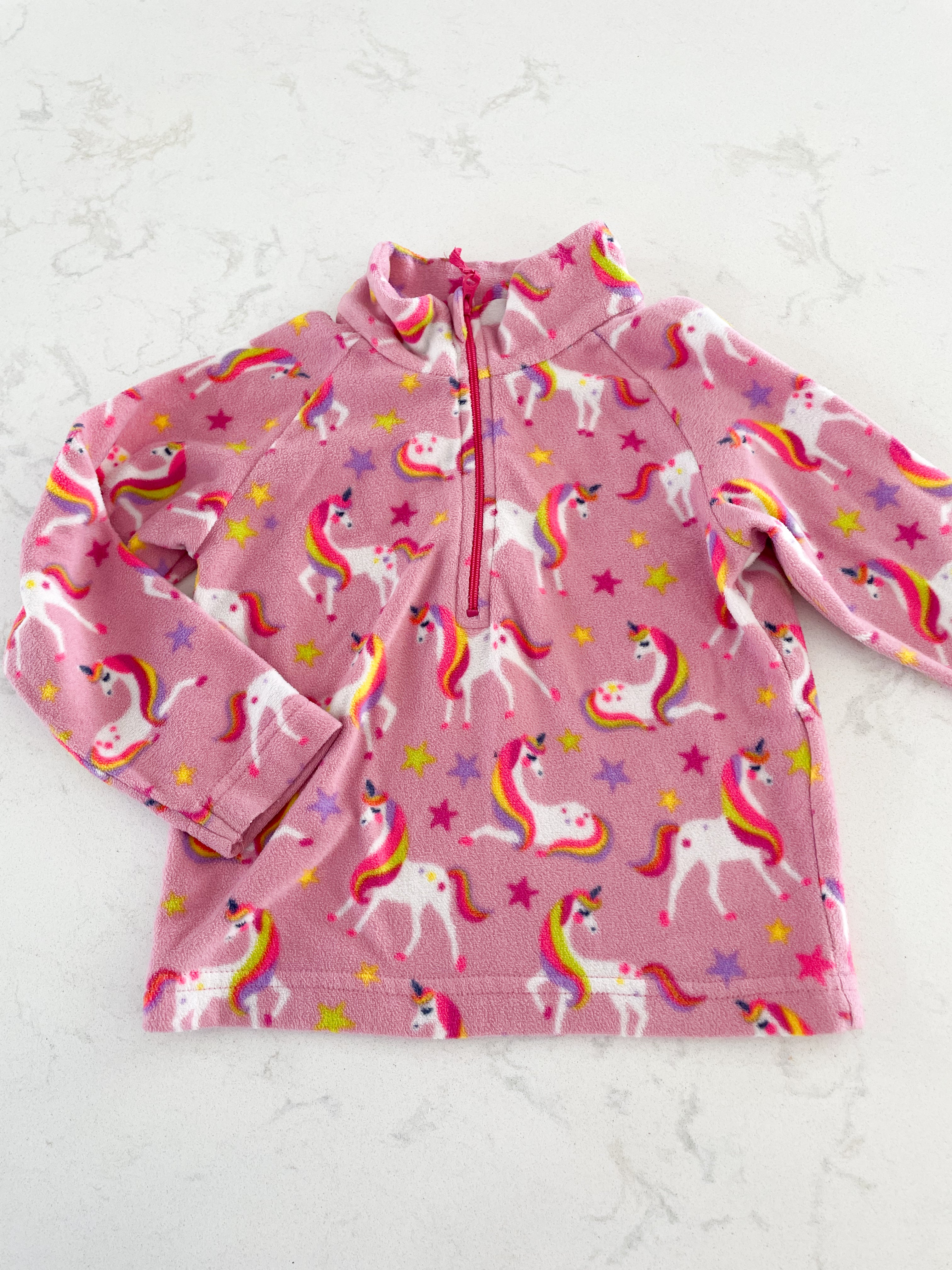 Mountain Warehouse-2-3Y- GUC- pink fleece quarter zip with unicorns