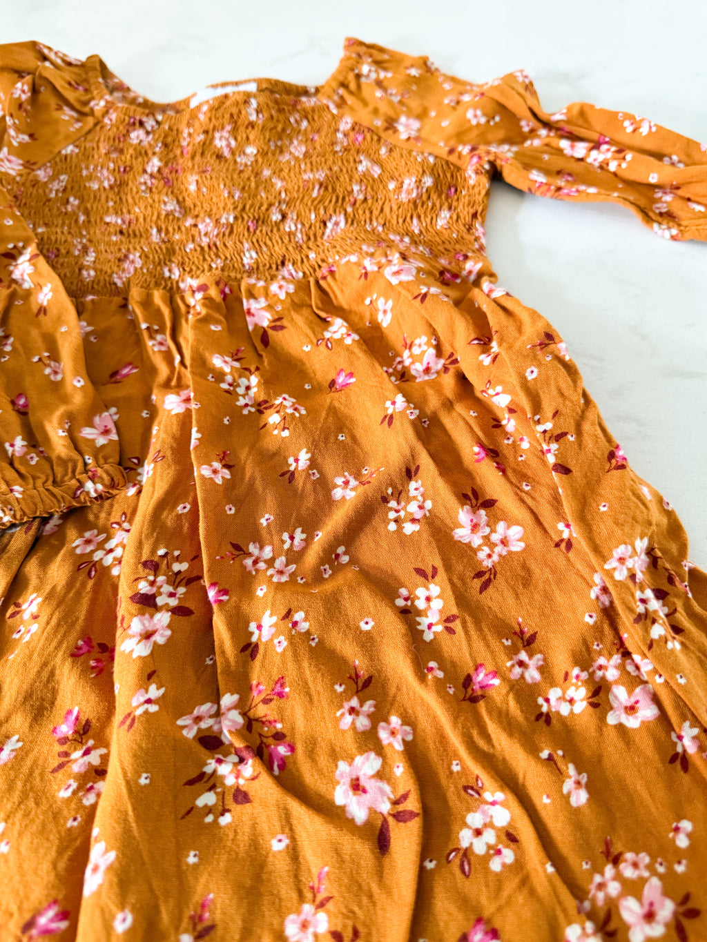 The Children’s Place- 4T- VGUC- burnt orangey brown long sleeve dress with white and pink florals