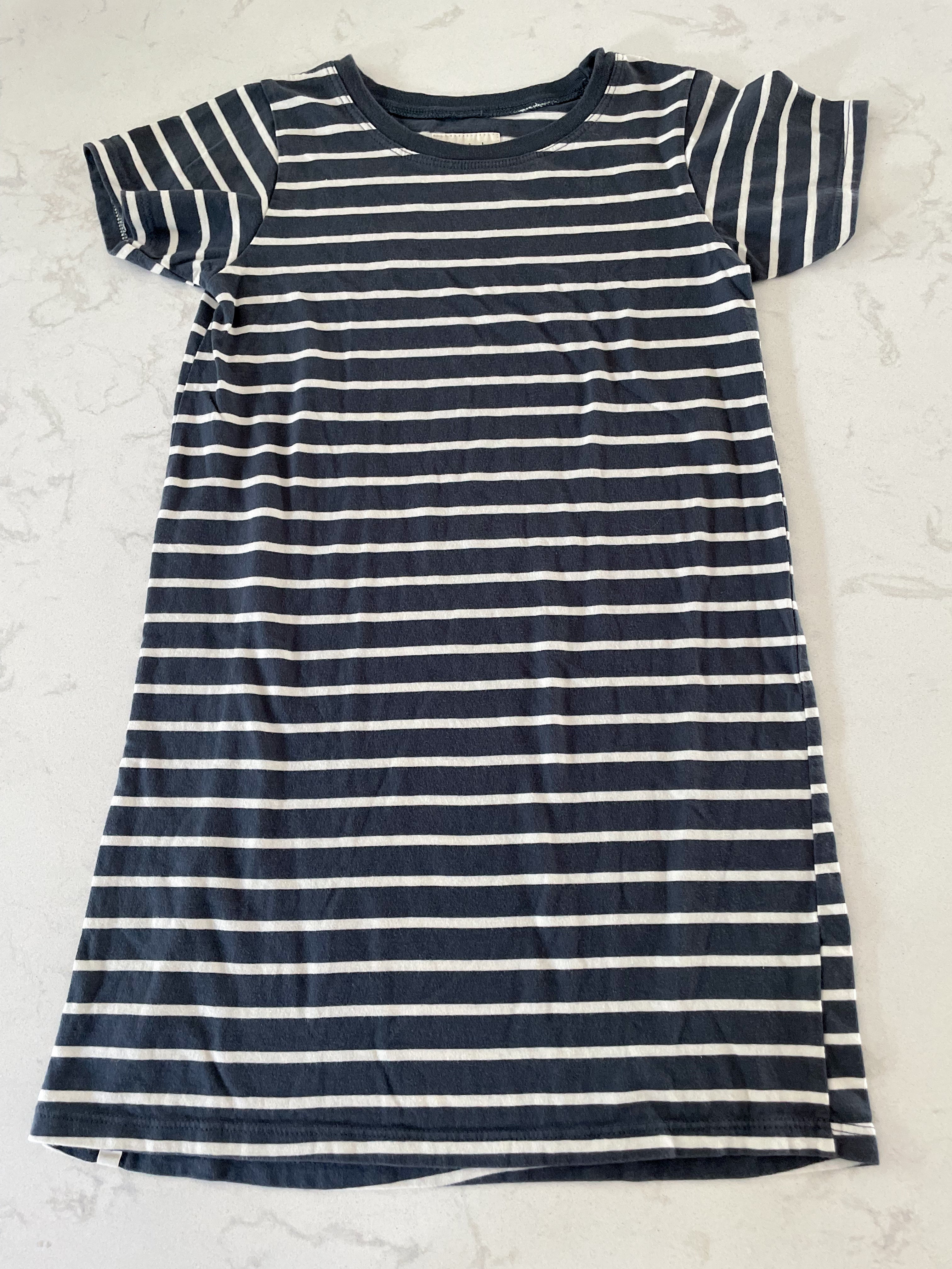 Mini Mioche- 7Y- grey and white striped casual dress