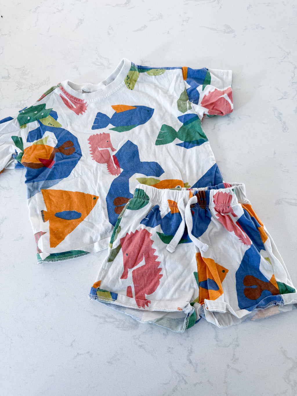 Zara- 2/3Y- PLAYY- White two piece set with geometric sea life