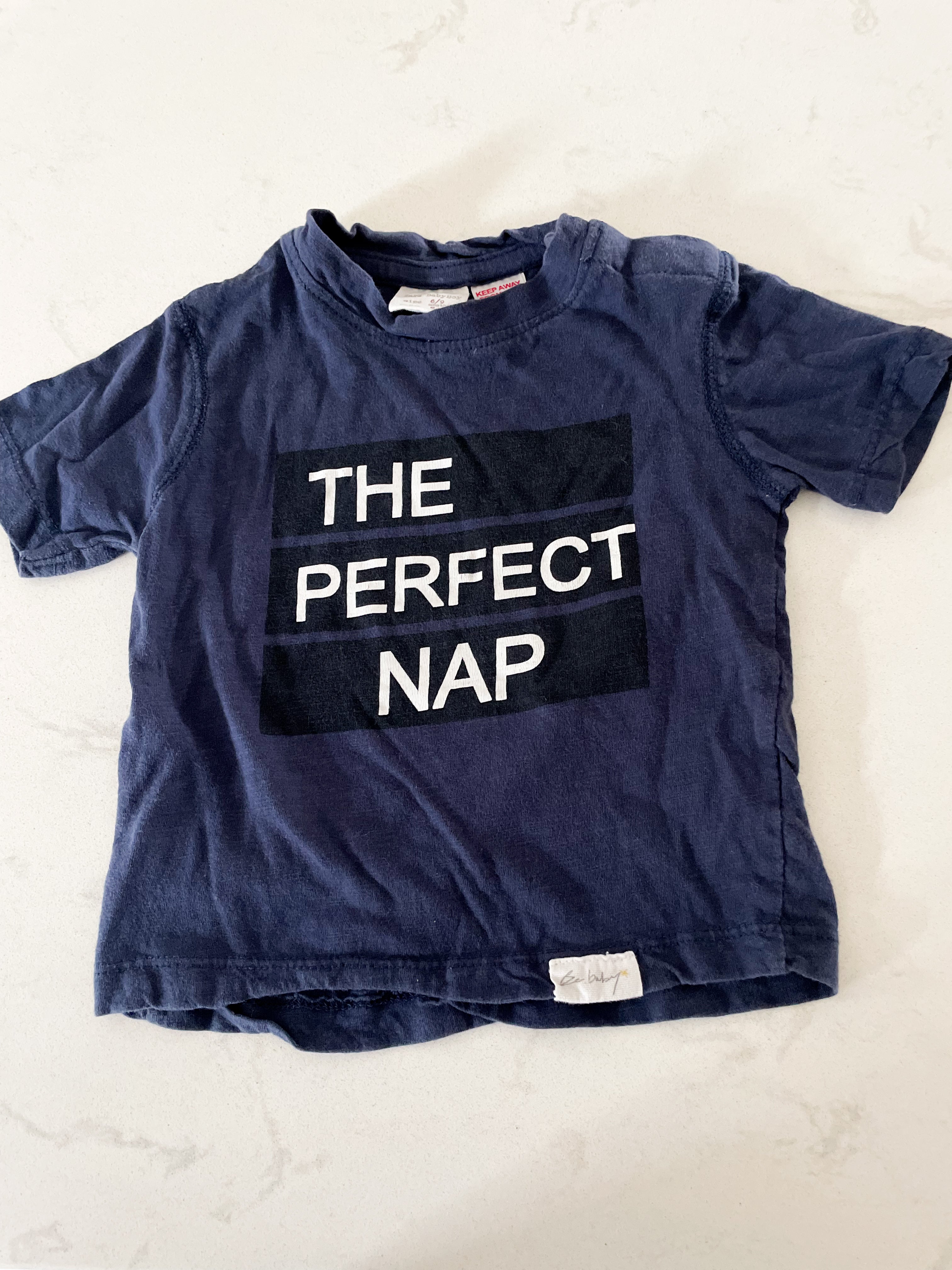 Zara-6-9m-GUC-navy t shirt with the perfect nap