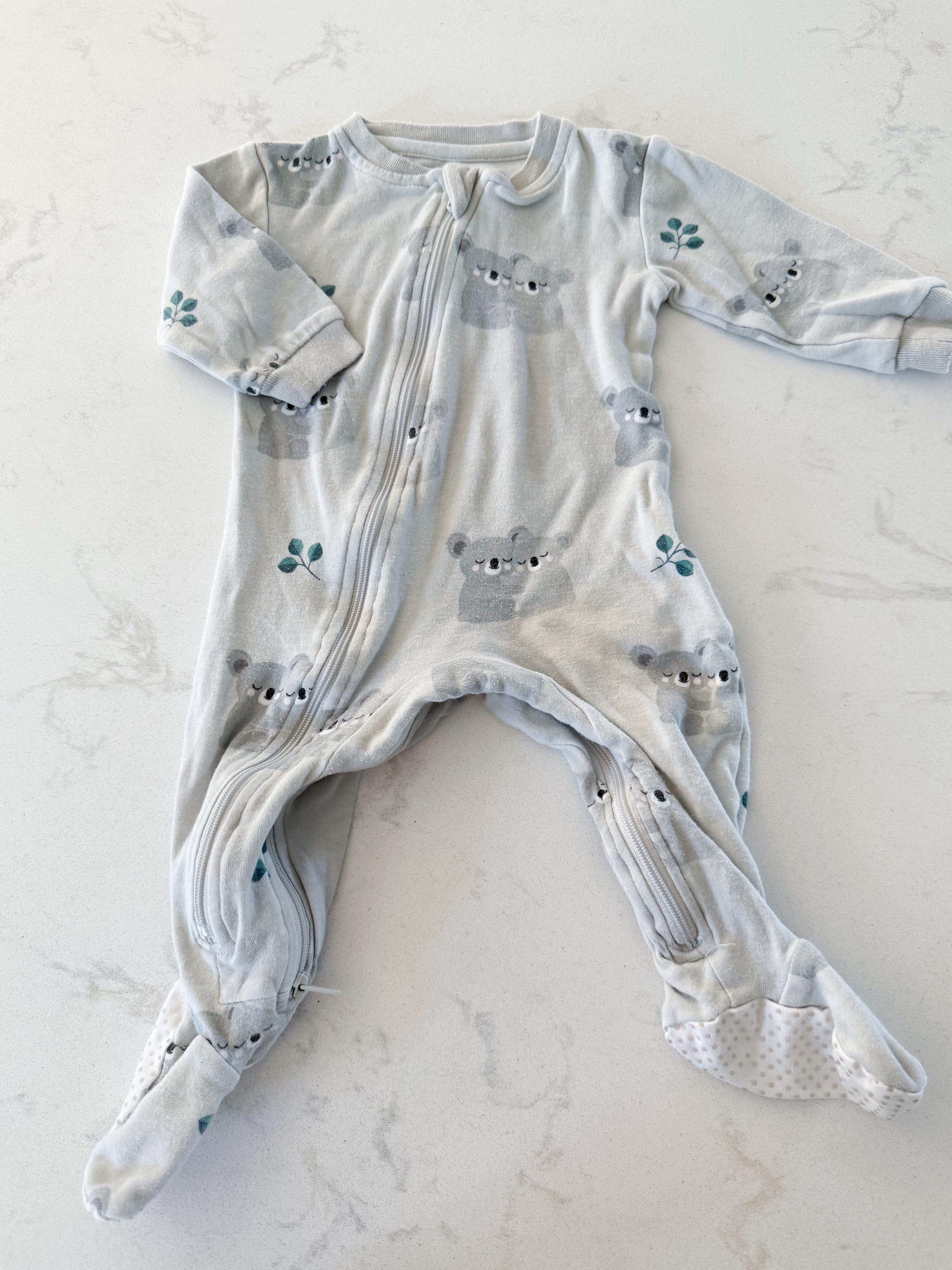 Zippy Jamz- 3-6m- GUC- grey koala zip up jammies
