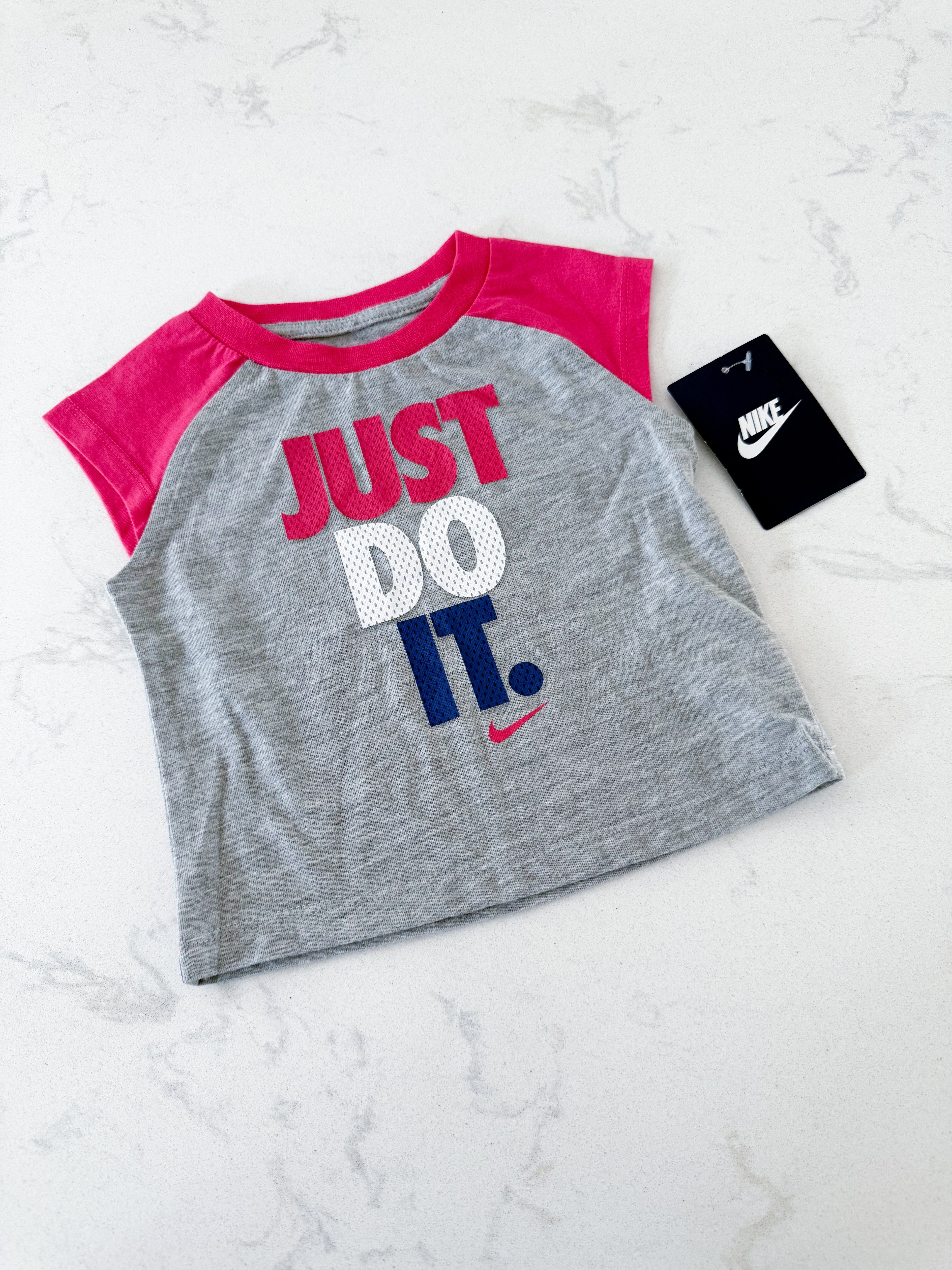Nike- 18m- BNWT- grey and pink short sleeve shirt