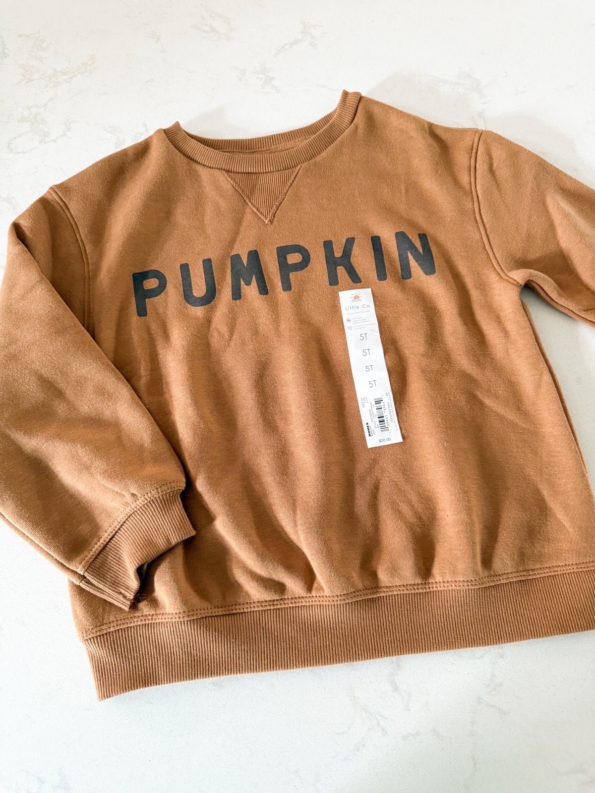 Little Co by Lauren Conrad- 5T- BNWT- brown crewneck with “pumpkin”