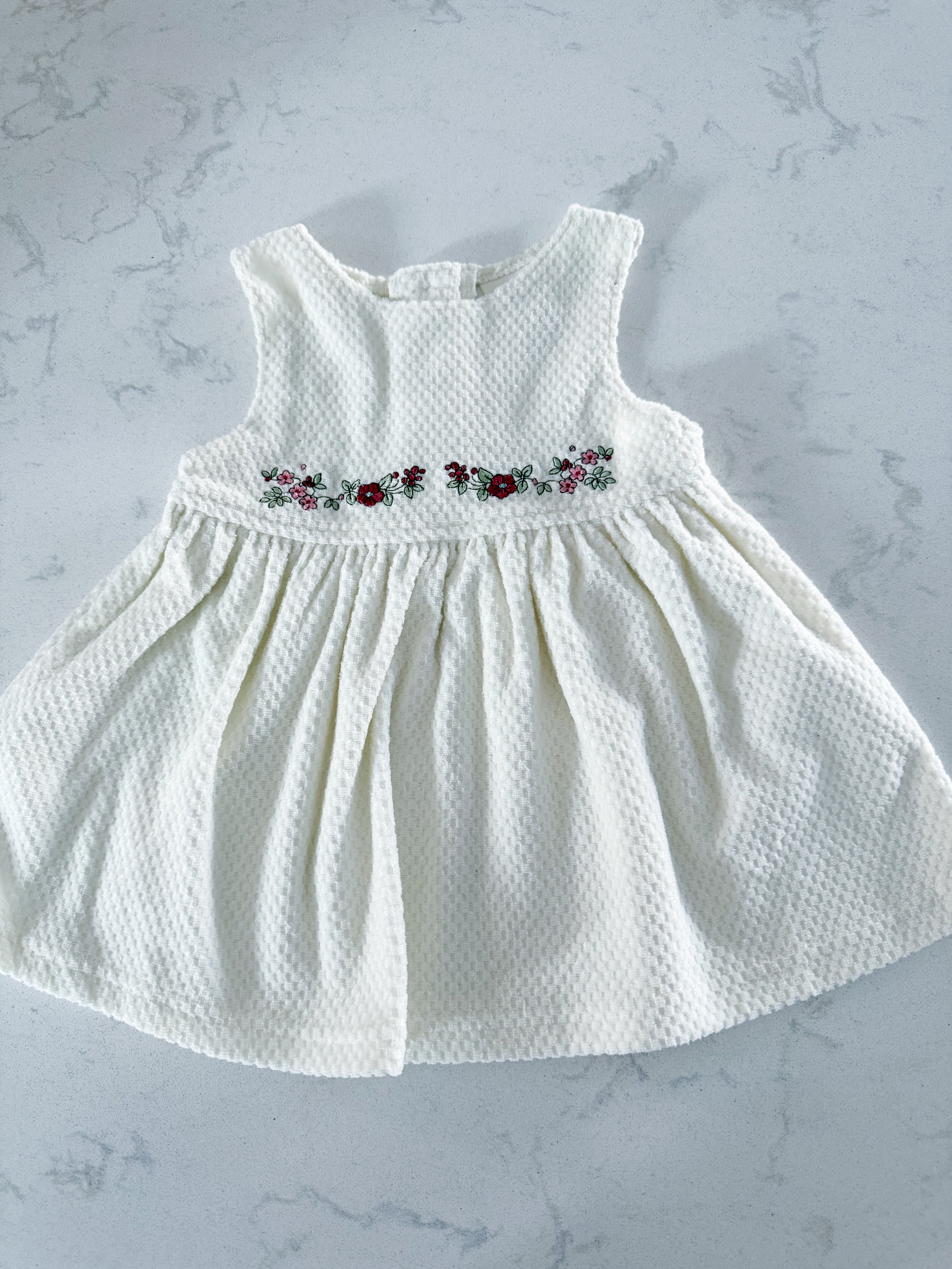 Cherokee (2005)- 12m- VGUC- white soft floral embroidered dress