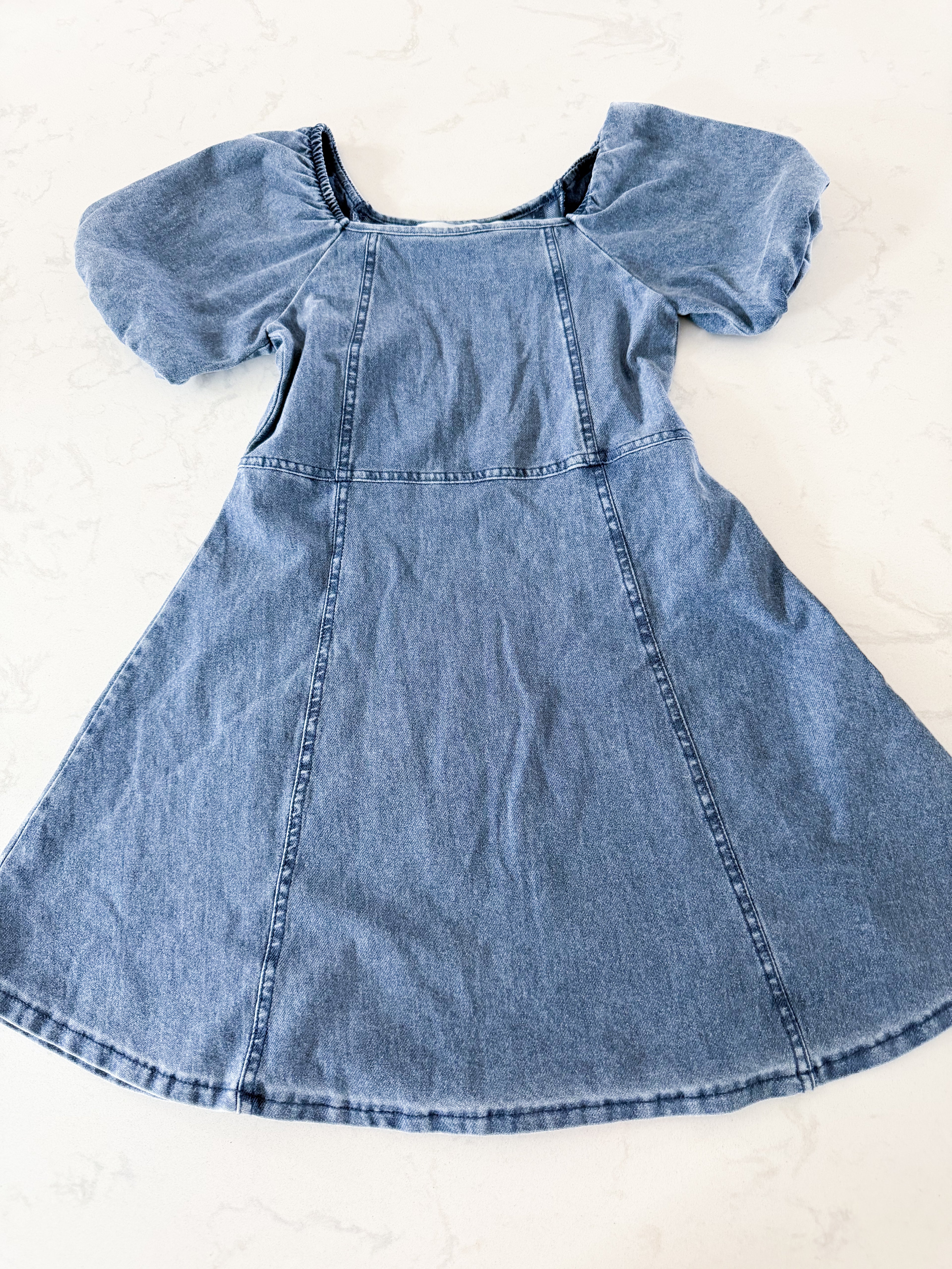 H&M- 6X/7- VGUC- Jean short sleeve dress with puffed sleeves