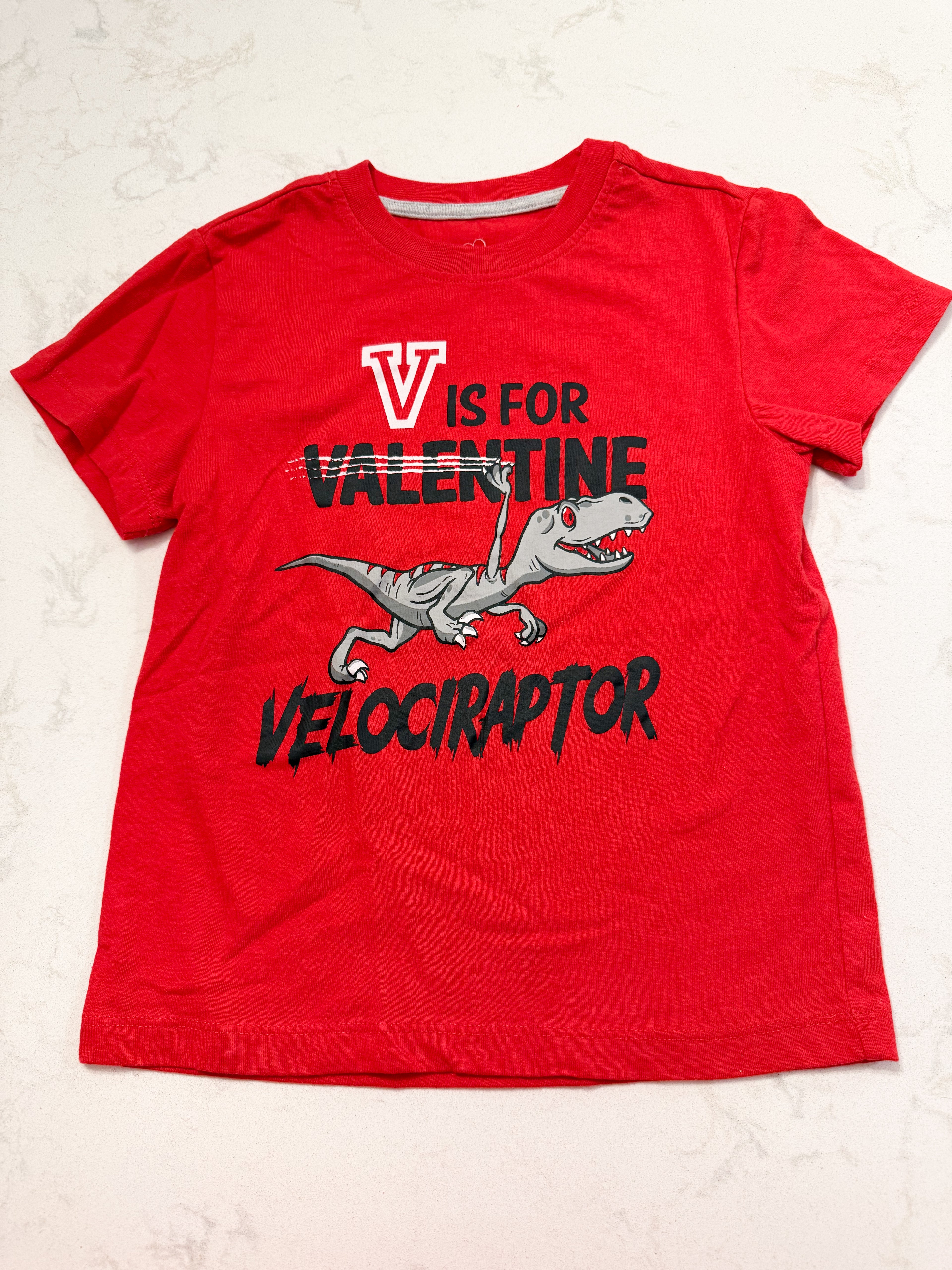 No brand- 4T- VGUC- red t shirt with velociraptor on front