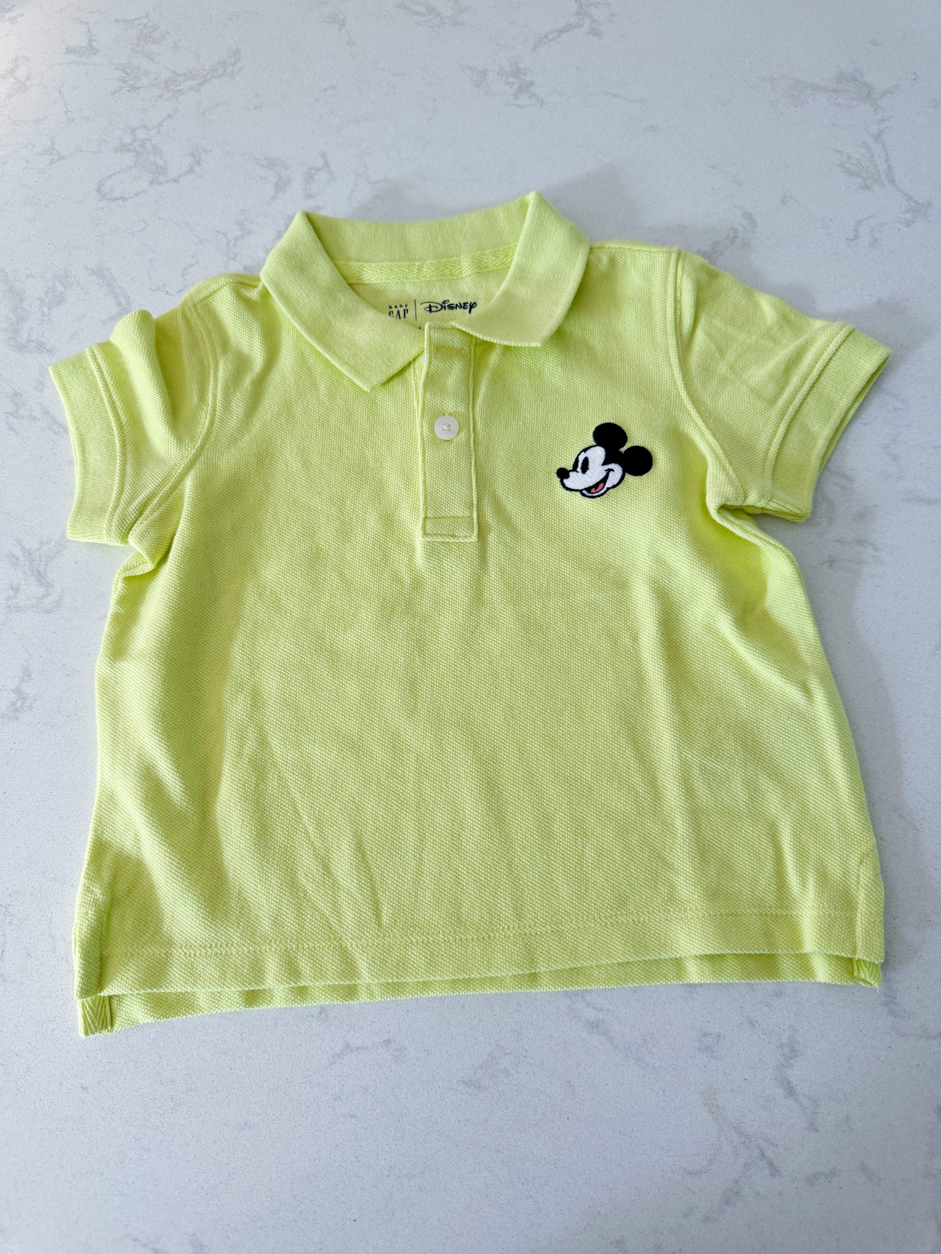 Baby Gap- 18-24m- BNWT- neon green polo shirt with embroidered Mickey Mouse