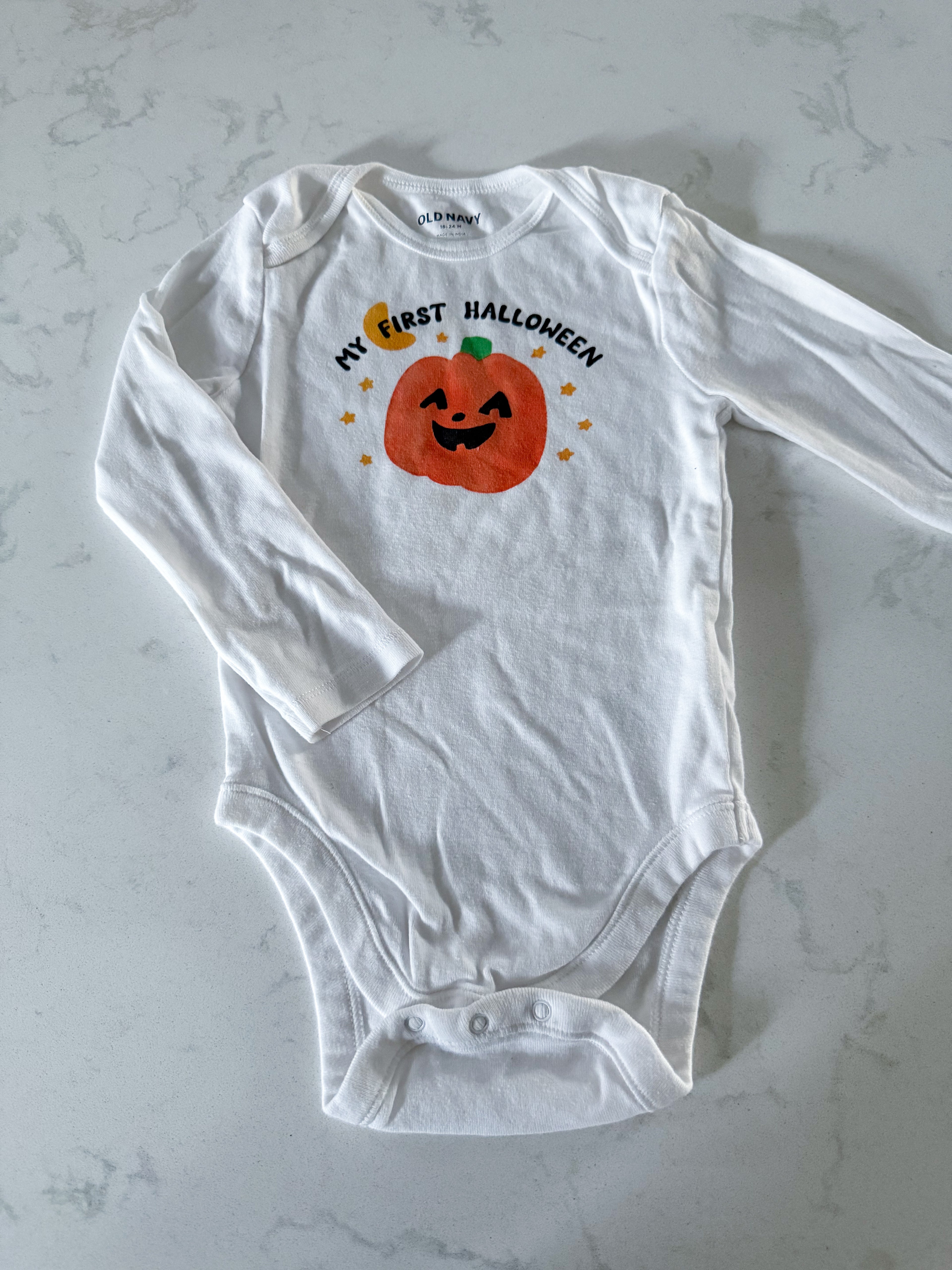 Old Navy- 18-24m- GUC- long sleeve white Halloween bodysuit