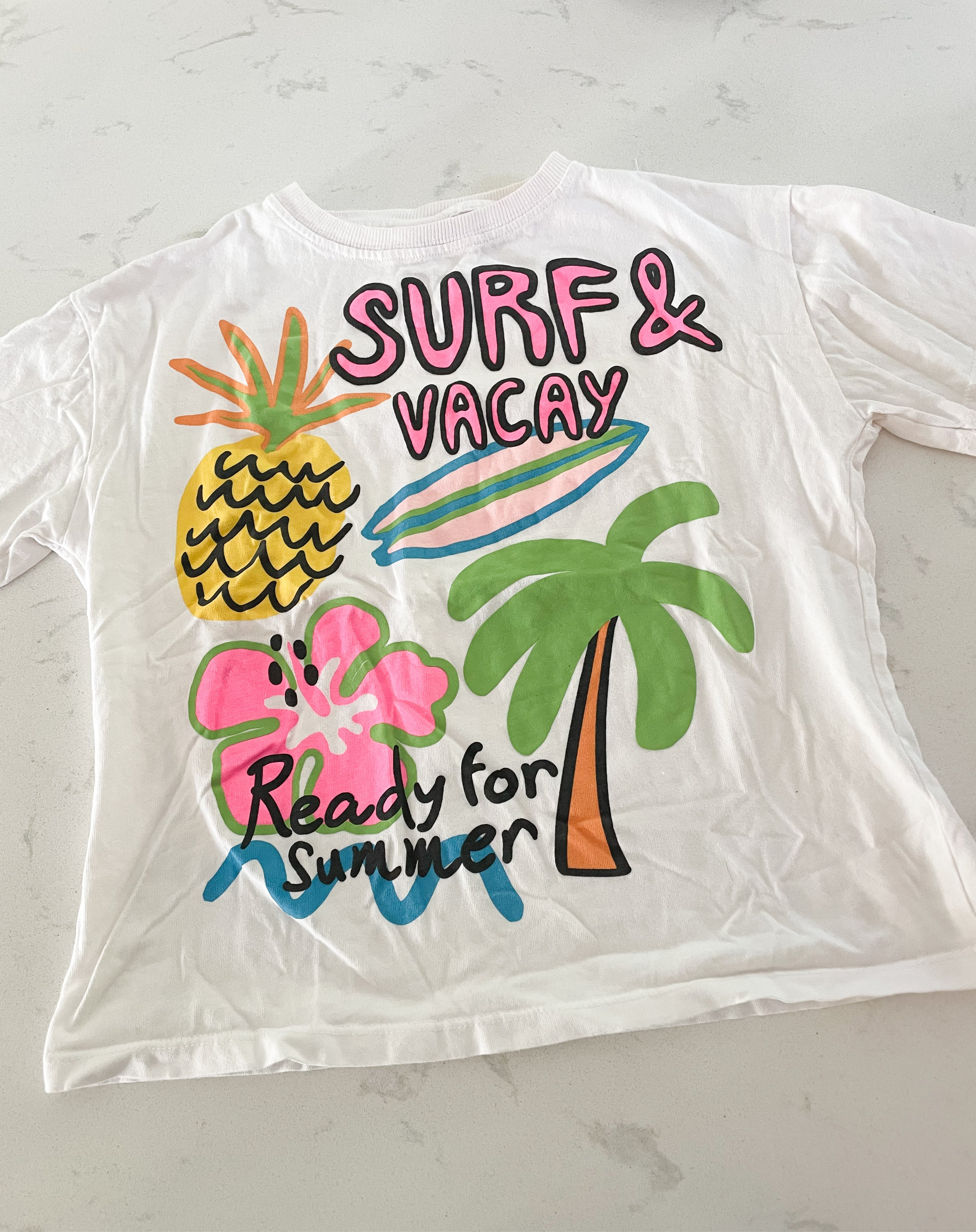Zara-8-9y- GUC- white t shirt with neon graphics