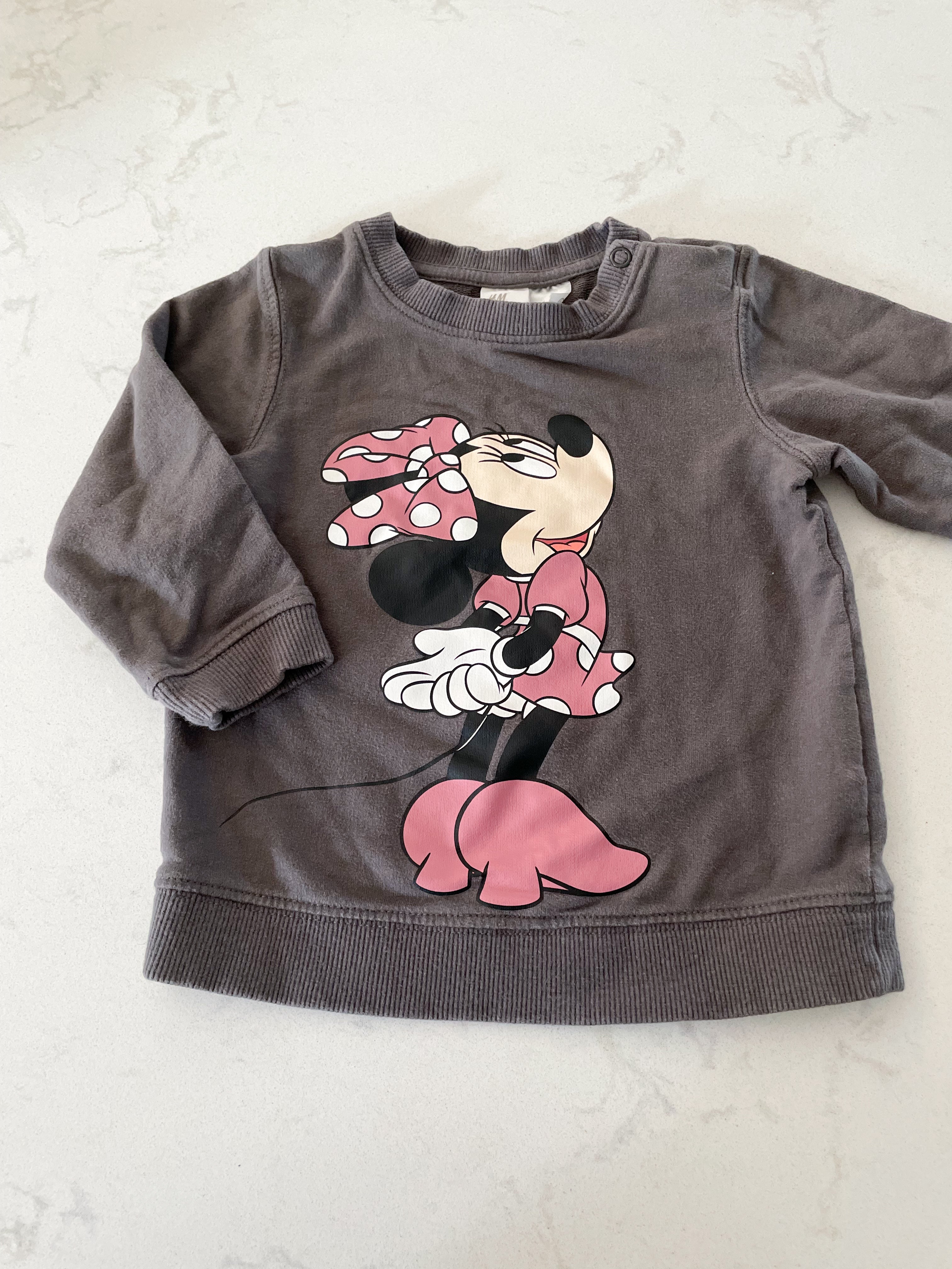 H&M-9-12m-VGUC- dark grey Minnie crewneck