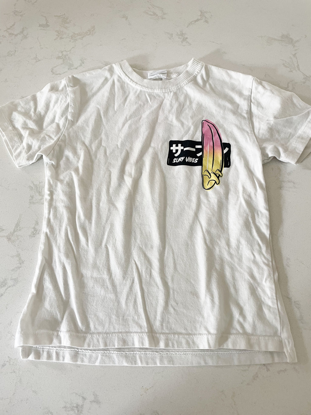 Zara-4-5Y-GUC- white t shirt with surf board