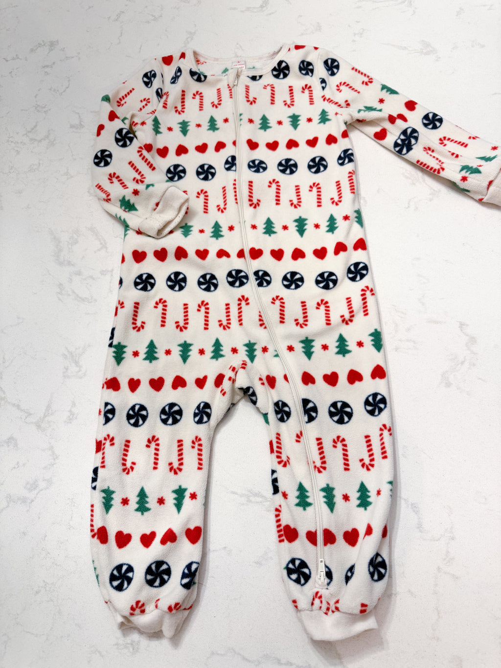 Joe Fresh- 18-24m- VGUC- cream fuzzy Christmas zip up jammies