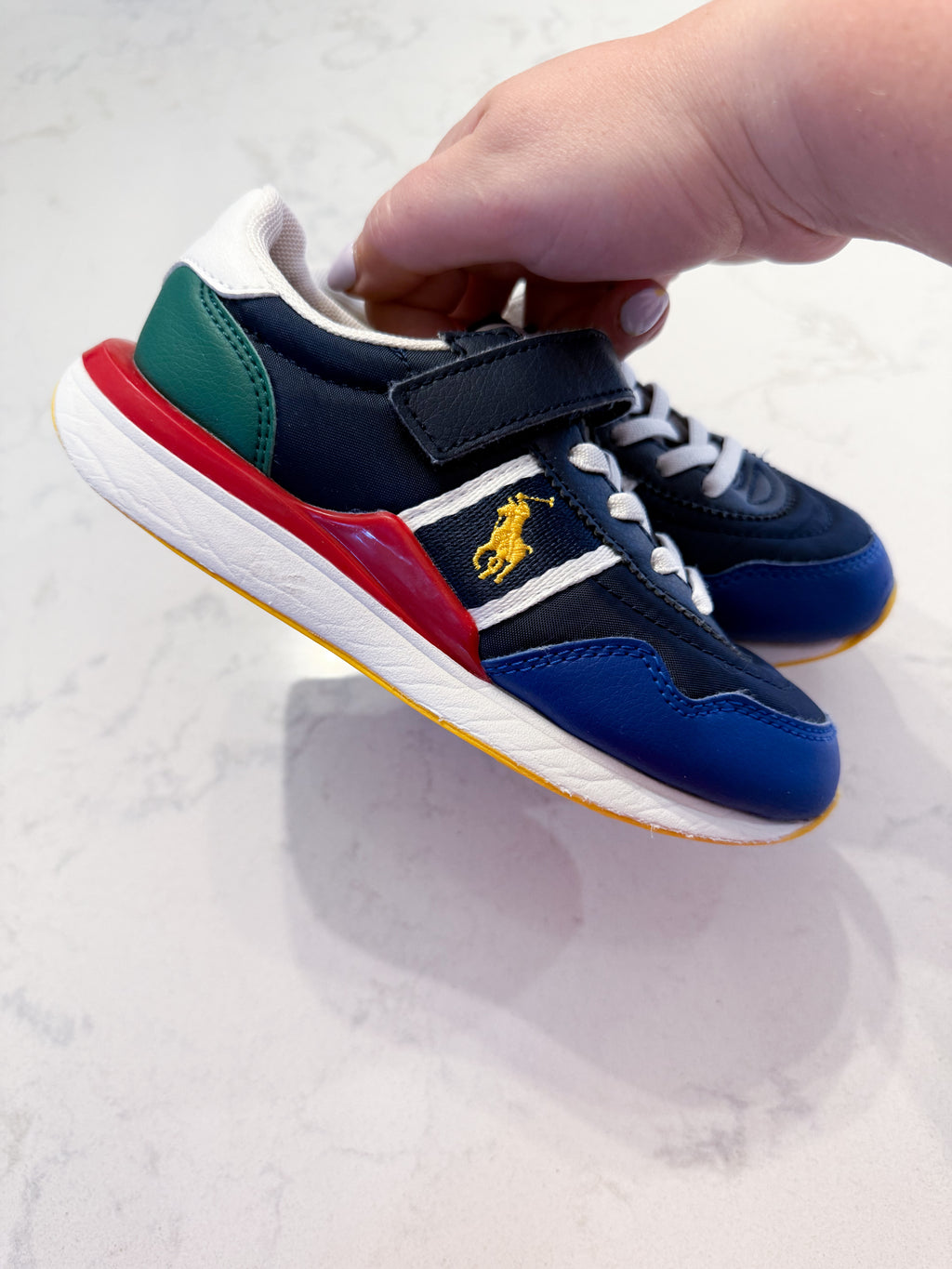 Ralph Lauren- 12C- GUC- primary colour shoes with elastic laces and Velcro strap