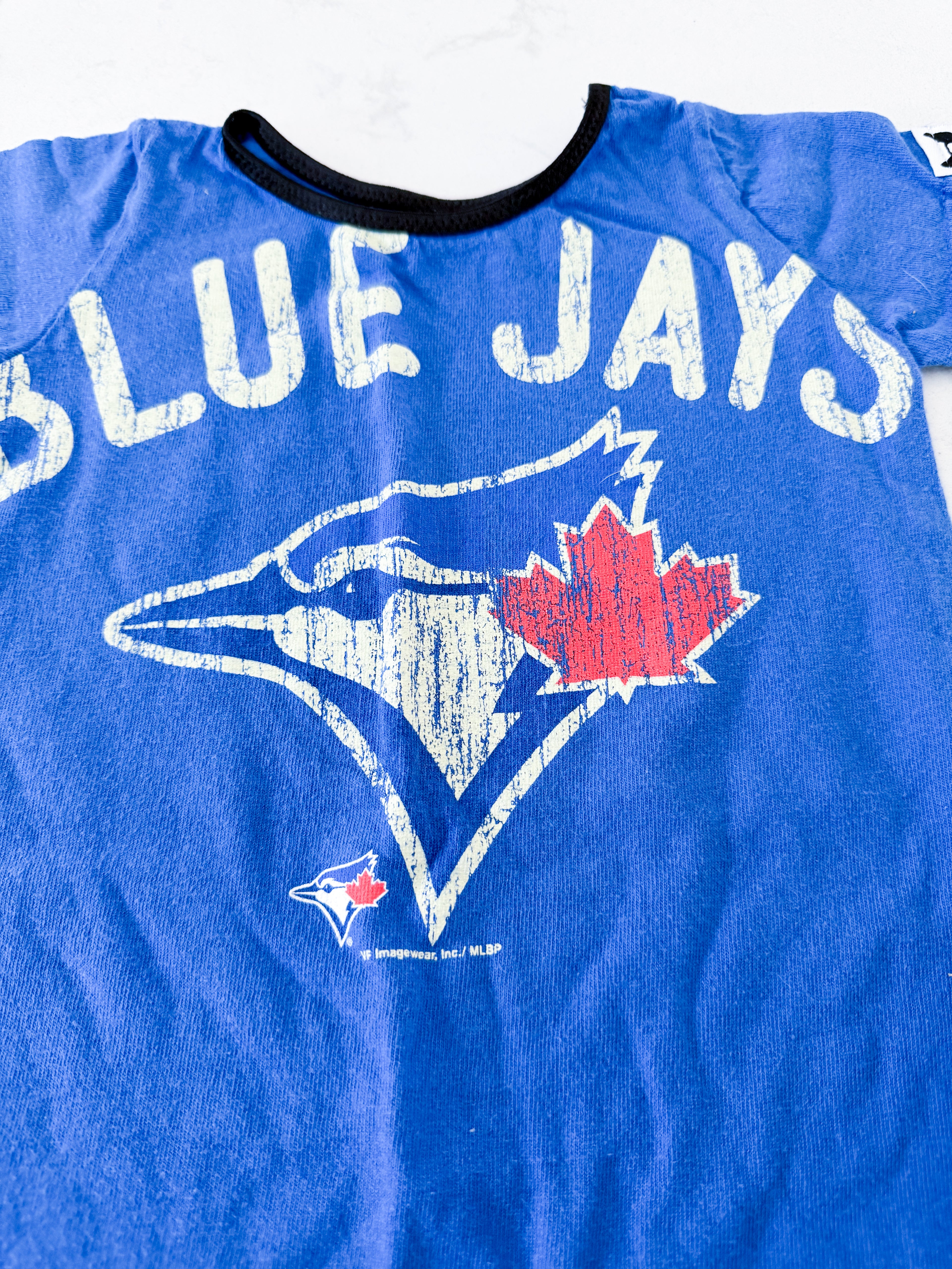 Small shop brand- 12-18m- GUC- handmade Blue Jays romper