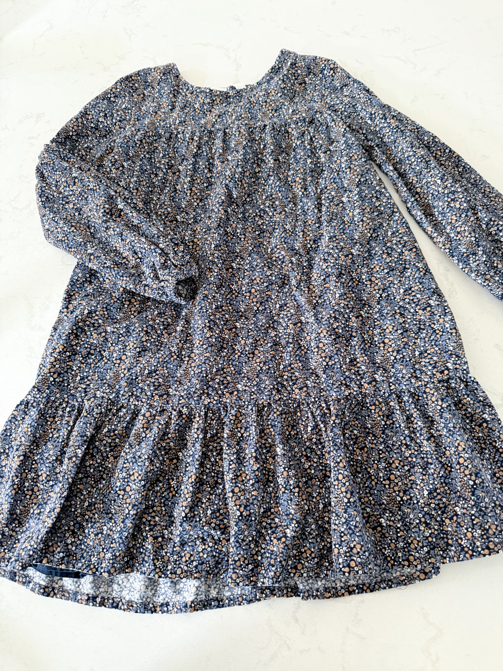 Gap Kids- 12Y- VGUC- blue corduroy floral fall pattern dress long sleeve