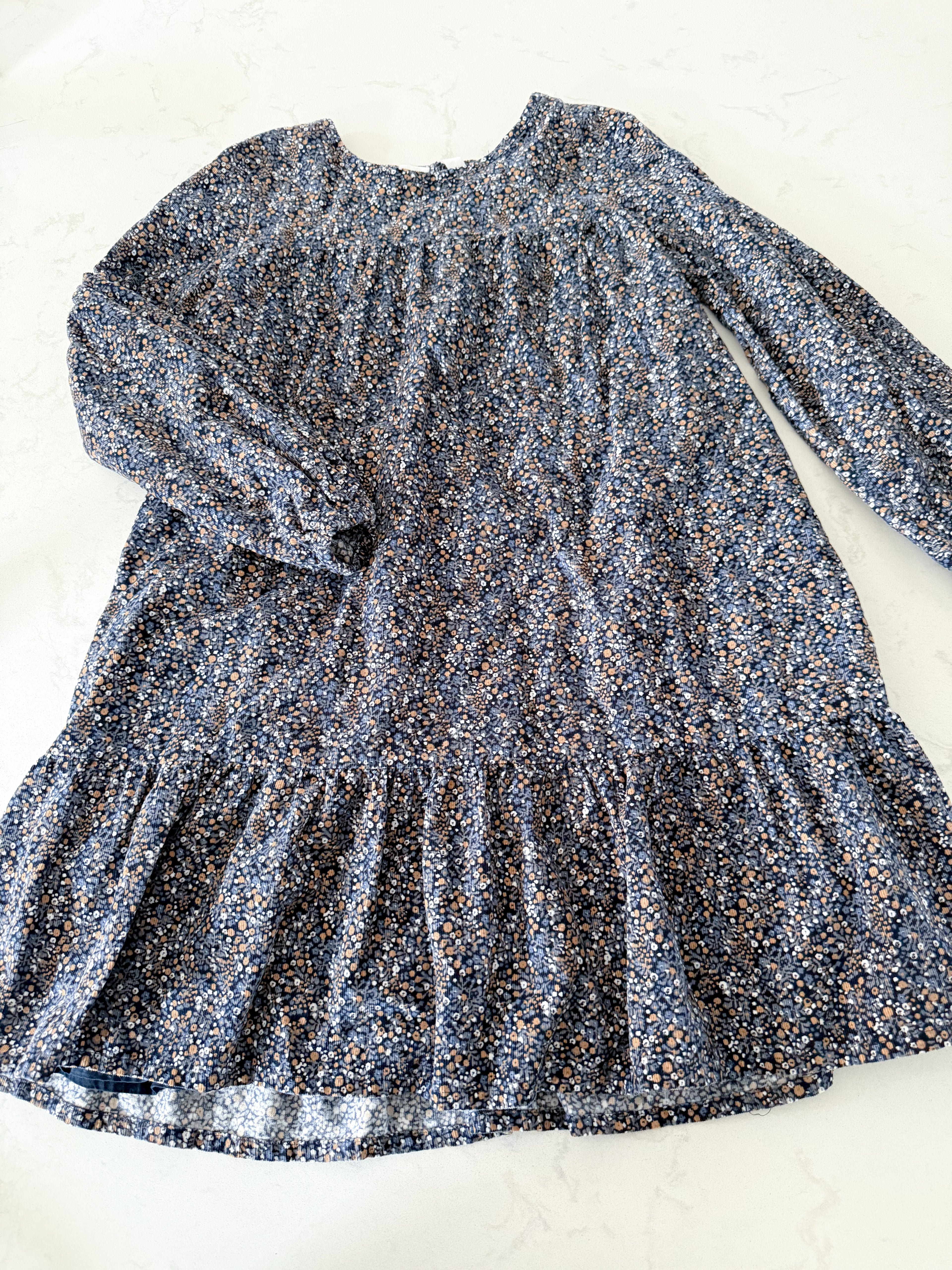 Gap Kids- 12Y- VGUC- blue corduroy floral fall pattern dress long sleeve