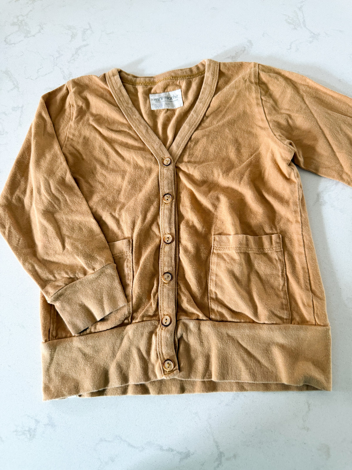 Mini Mioche- 3-4Y- PLAY- mustard yellow button up cardigan