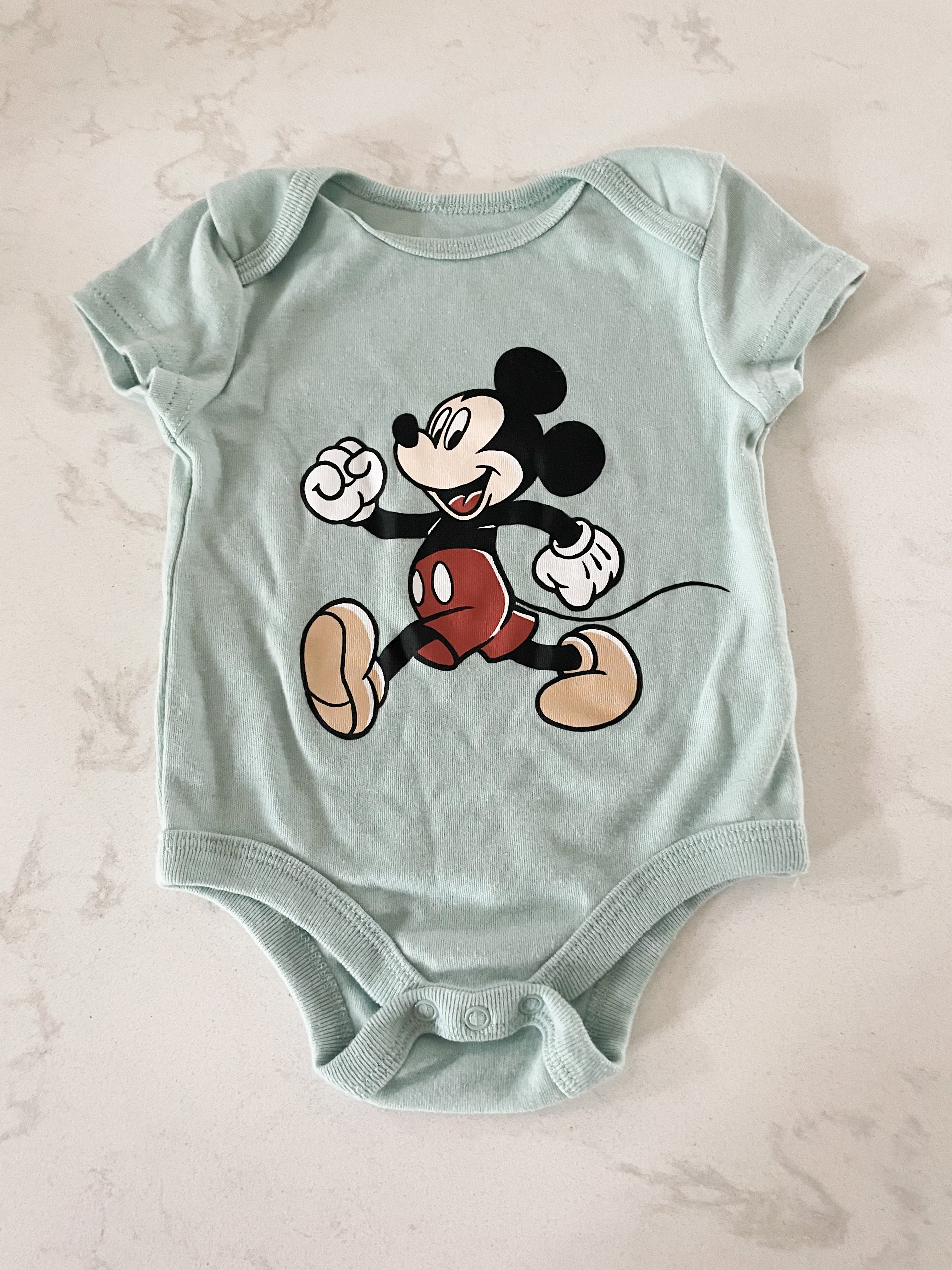 Disney Baby-6-9m-GUC- light mint short sleeve bodysuit with Mickey