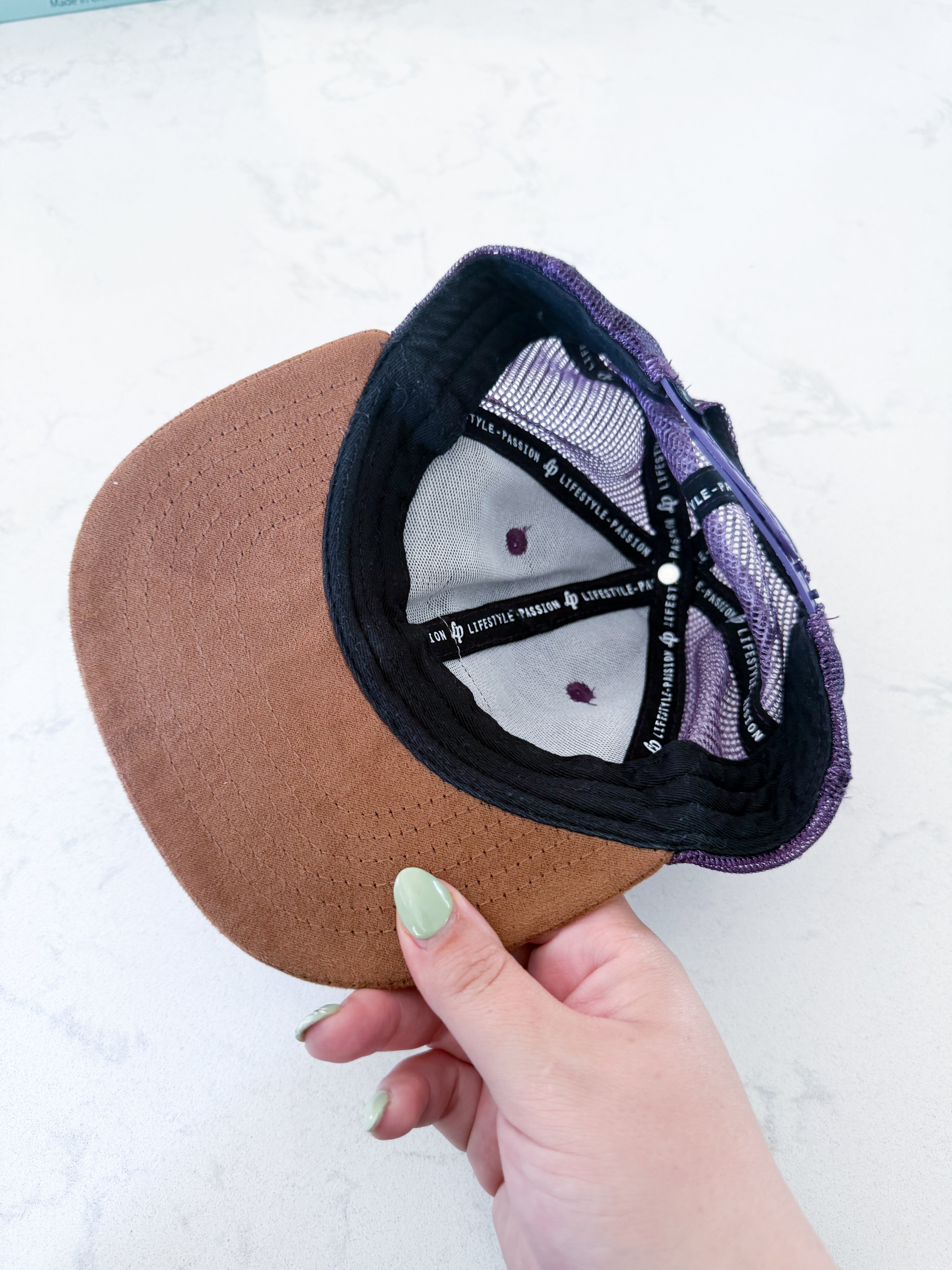 L&P Apparel- 2T- GUC- purple ball cap with brown suede brim